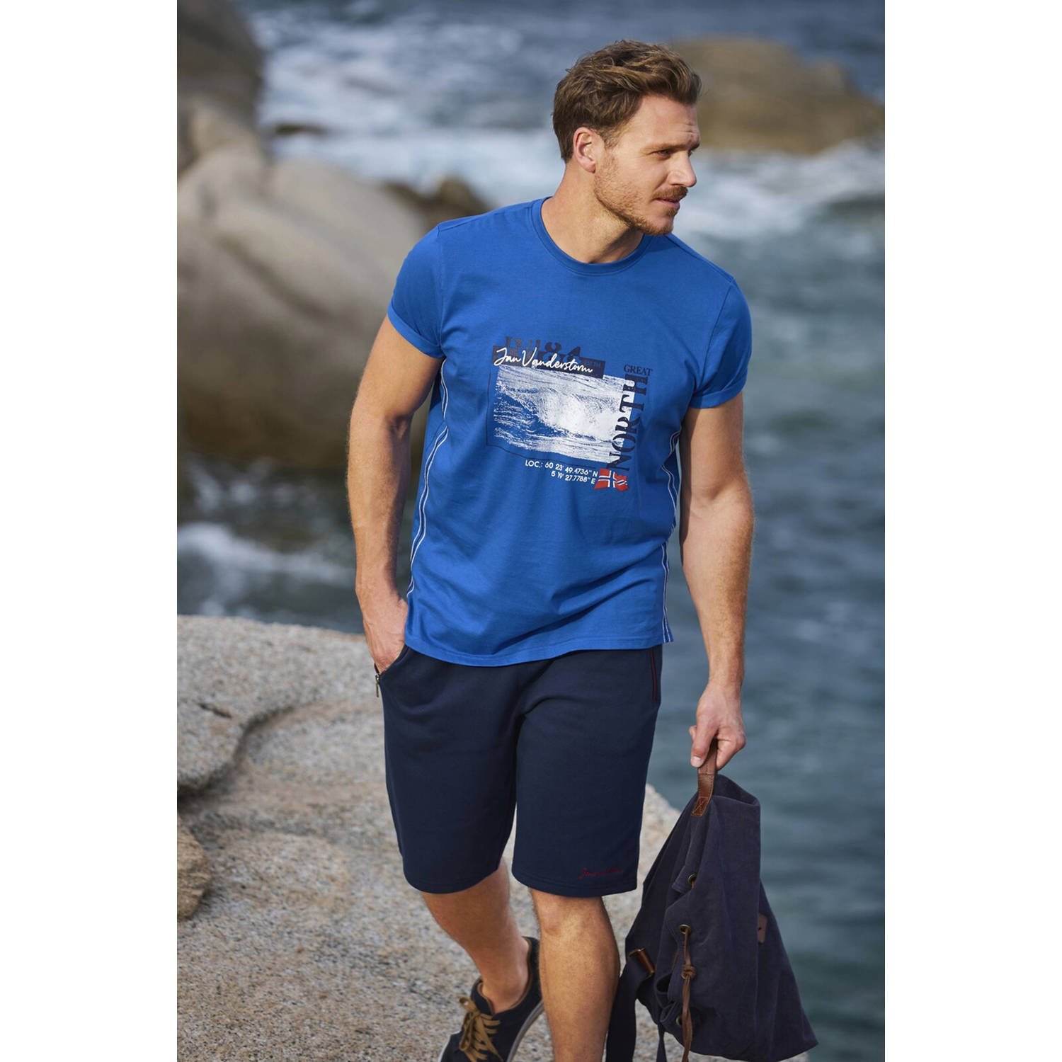 Jan Vanderstorm +FIT Collectie regular fit T-shirt PITTER Plus Size met printopdruk blauw