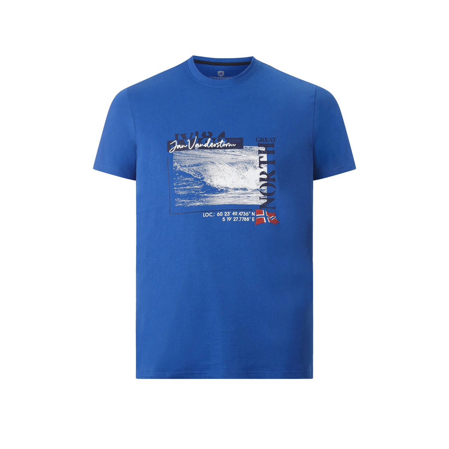 Jan Vanderstorm +FIT Collectie regular fit T-shirt PITTER Plus Size met printopdruk blauw