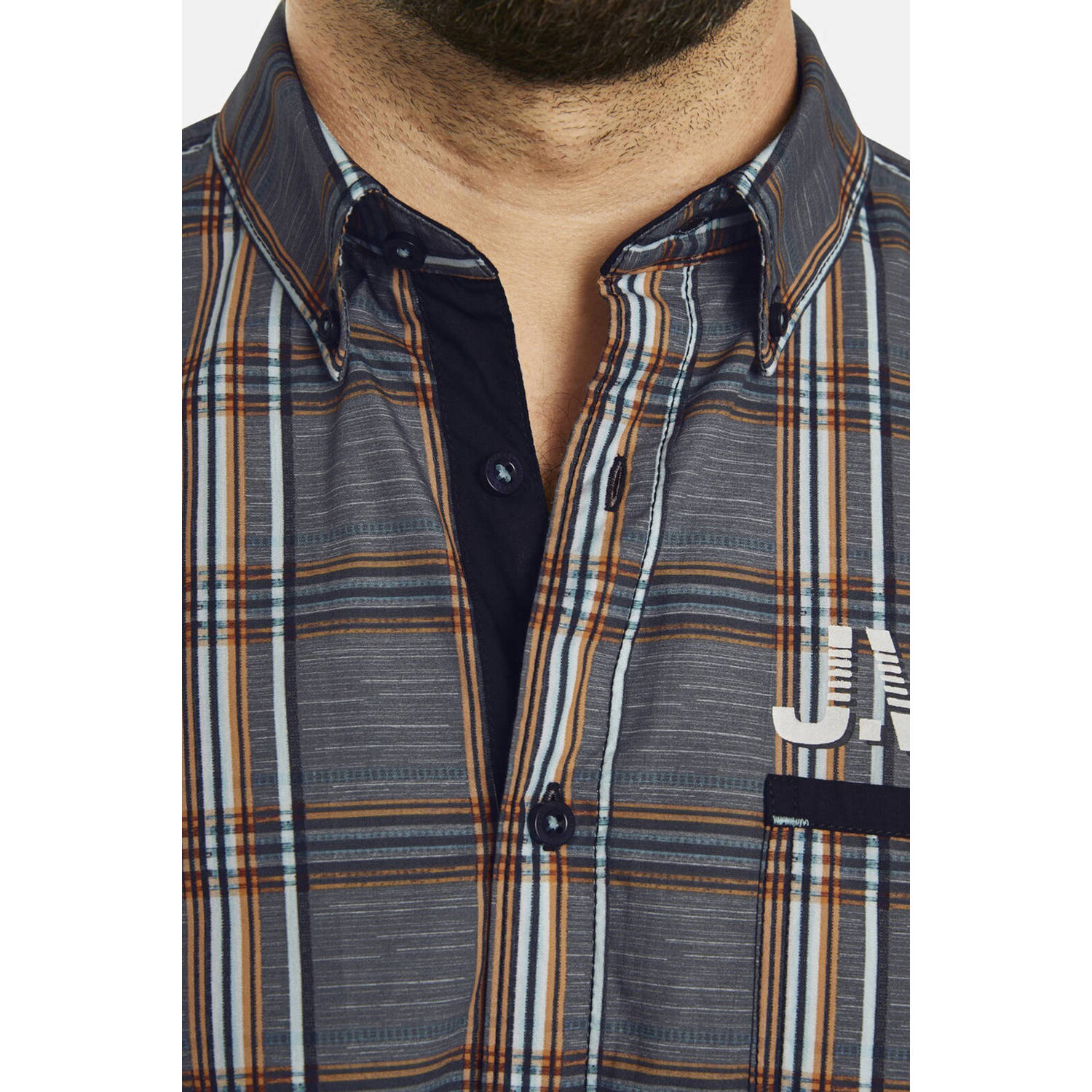 Jan Vanderstorm +FIT Collectie geruit loose fit overhemd ZESAR Plus Size grijs