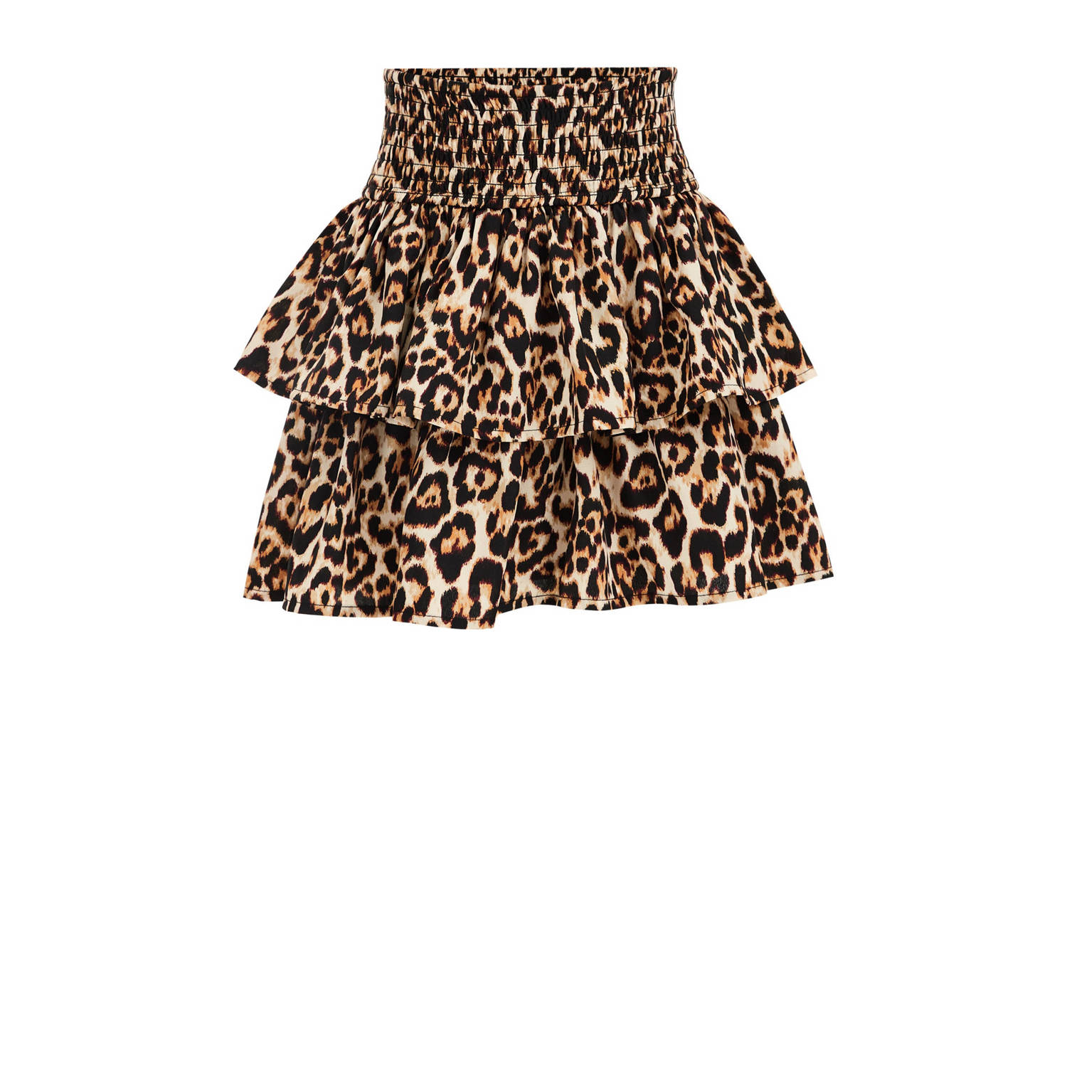 WE Fashion skort met panterprint en volant bruin Rok Meisjes Gerecycled polyester 110 116