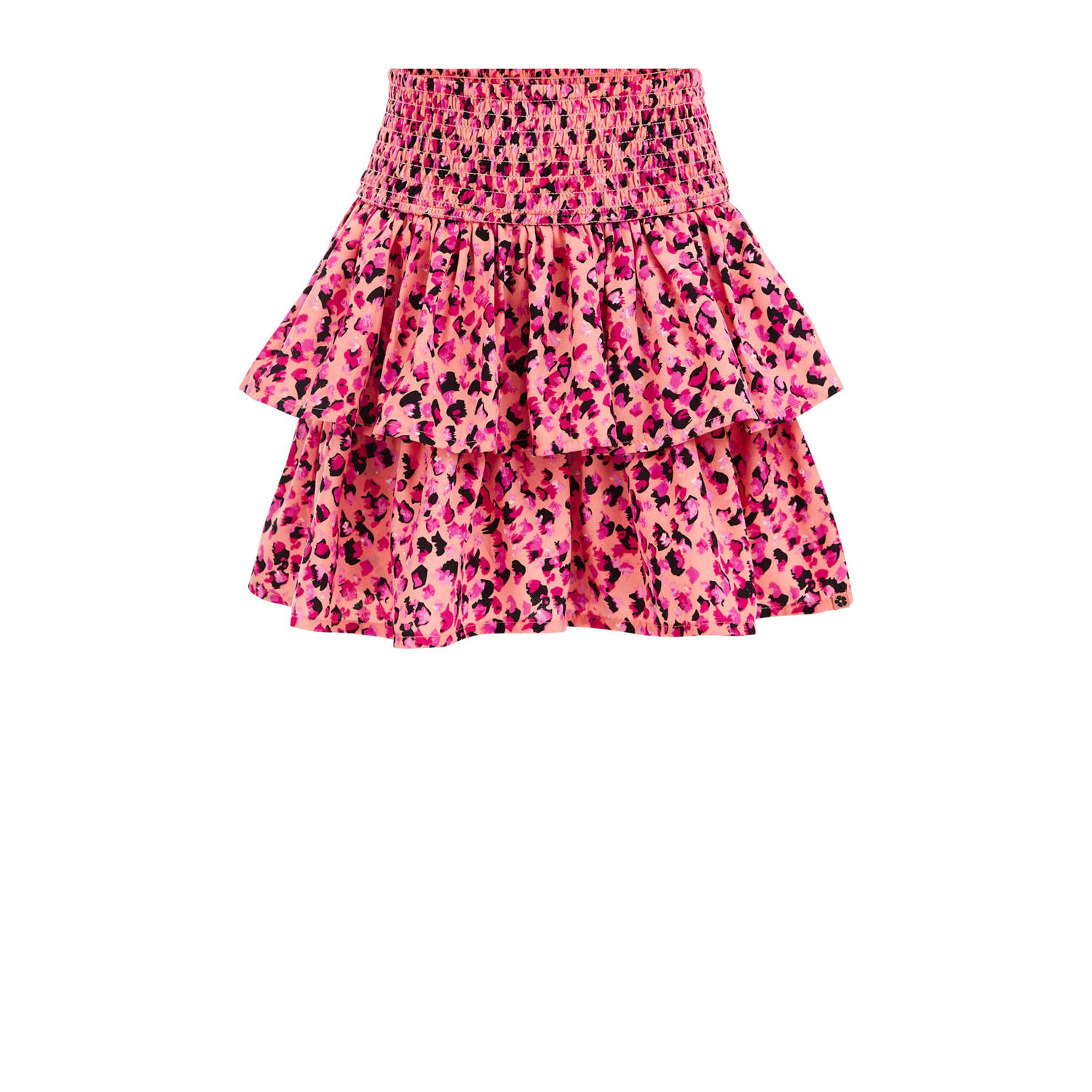 WE Fashion skort met all over print en volant roze Rok Meisjes Gerecycled polyester 110 116