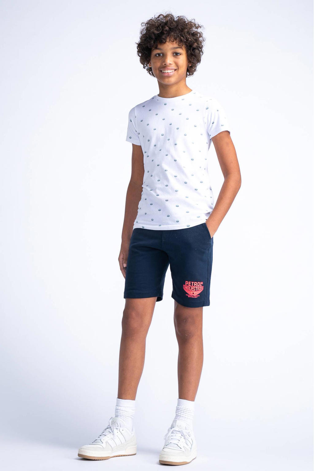 Witte jongens Petrol Industries T-shirt van stretchkatoen met korte mouwen en ronde hals