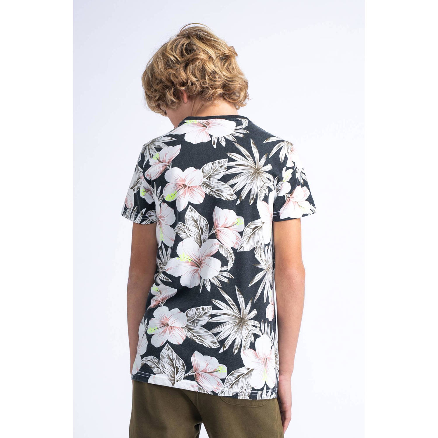 Petrol Industries T-shirt met all over print donkergrijs oranje wit