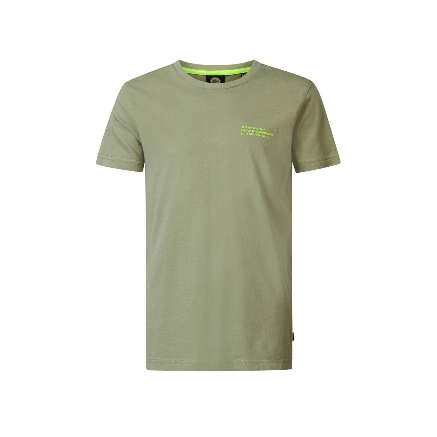 Petrol Industries T-shirt met backprint kaki Groen Jongens Katoen Ronde hals 152