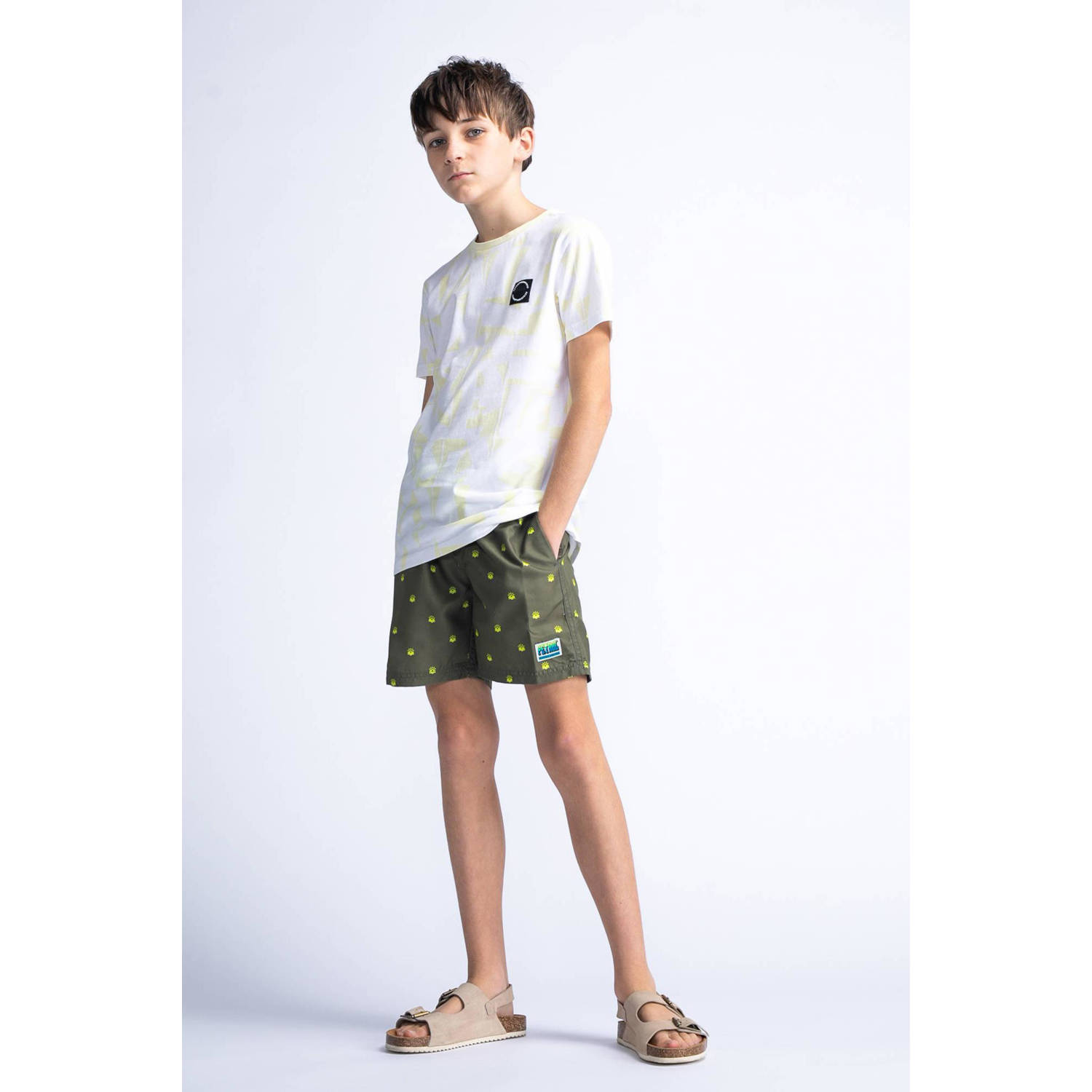 Petrol Industries T-shirt met all over print geel wit