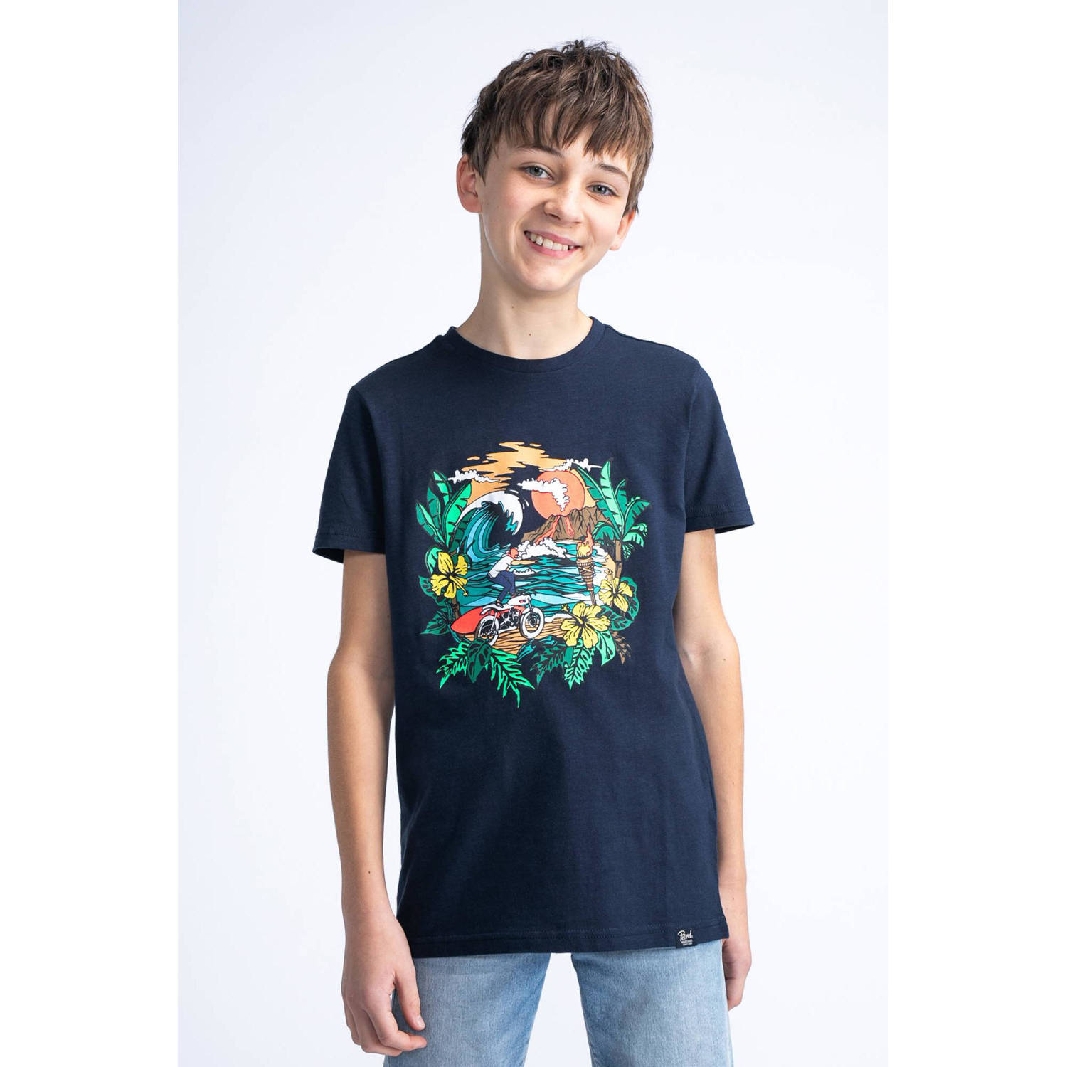 Petrol Industries T-shirt met printopdruk navy Blauw Jongens Katoen Ronde hals 116