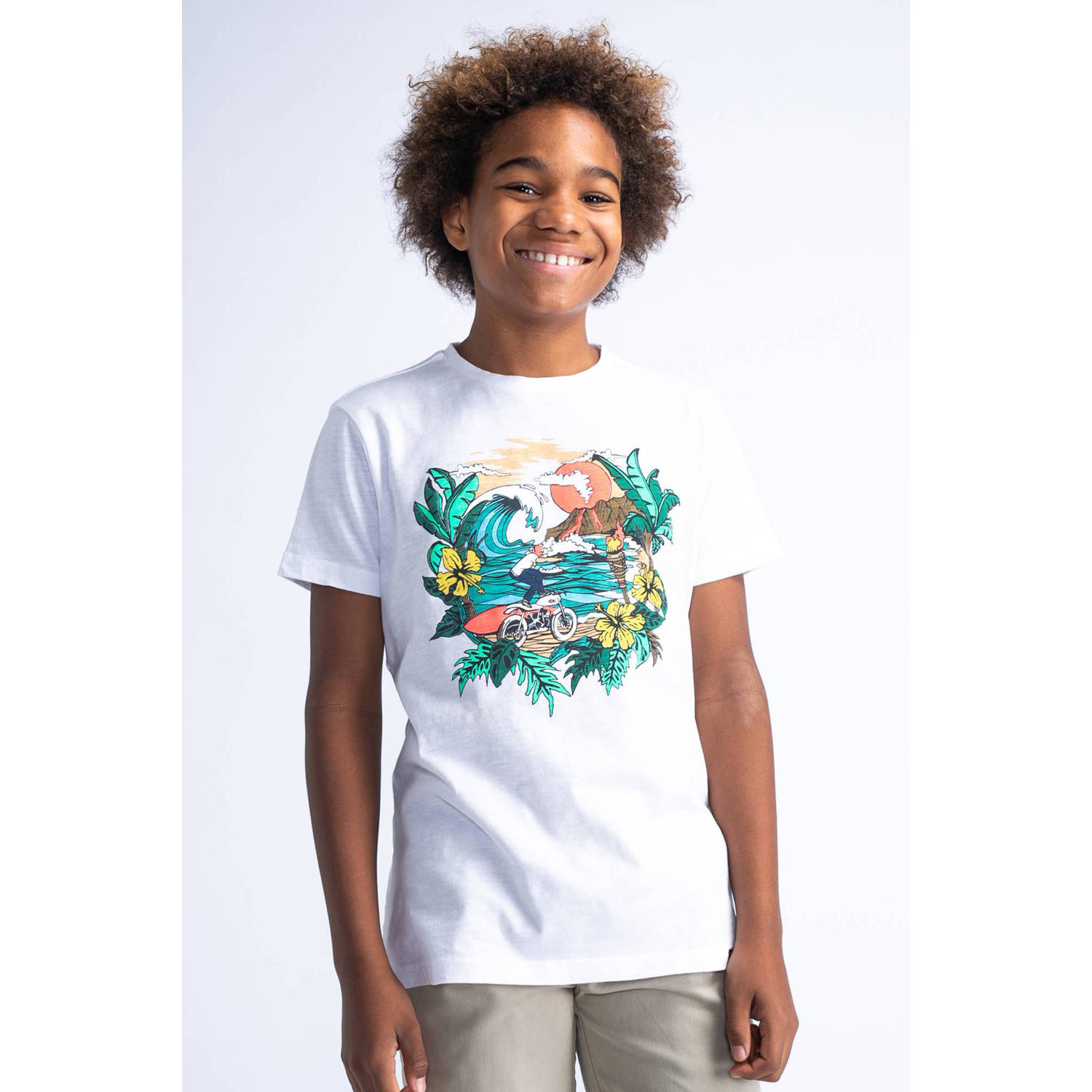 Petrol Industries T-shirt met printopdruk wit Jongens Katoen Ronde hals 116