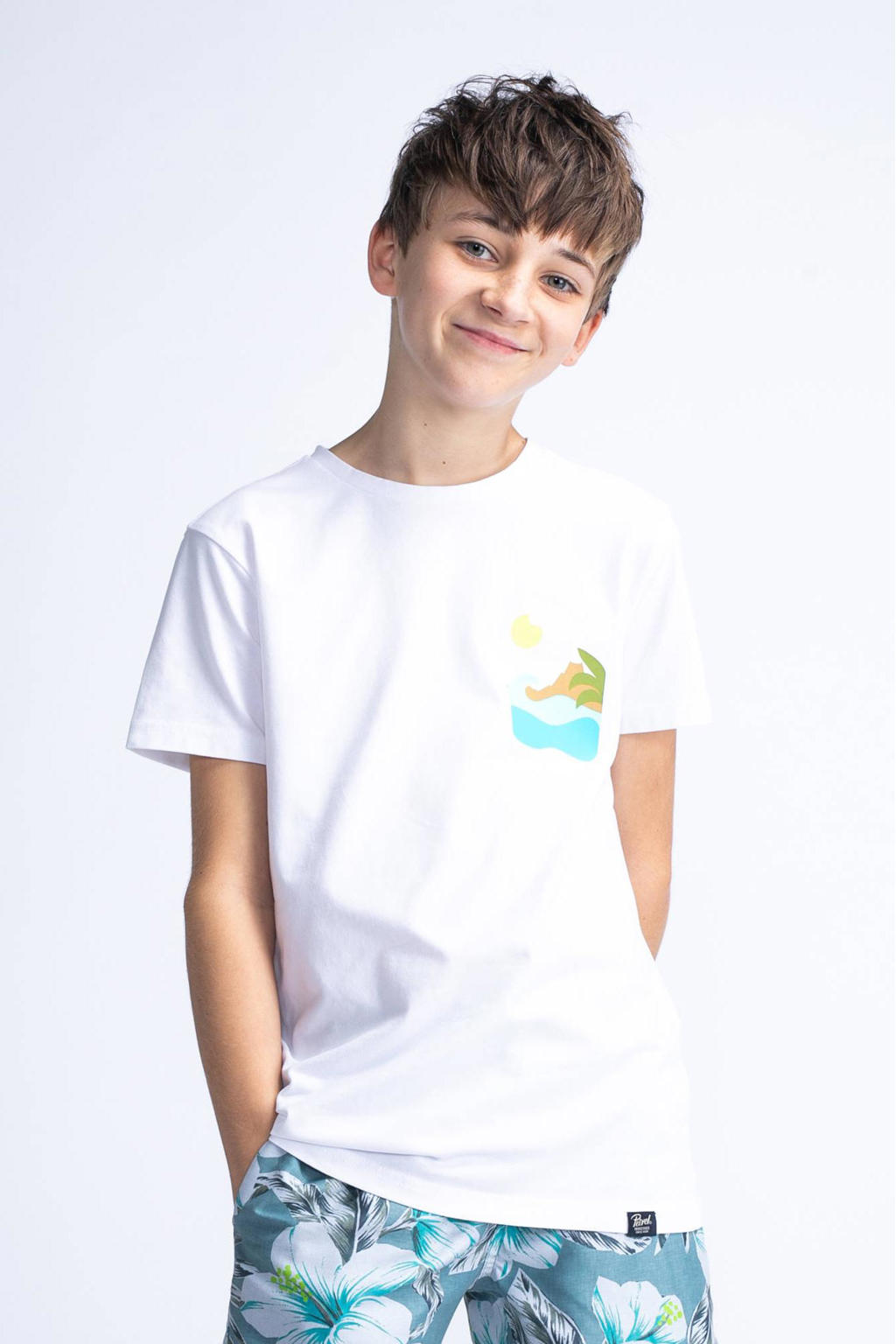 Witte jongens Petrol Industries T-shirt van katoen met effen, korte mouwen en ronde hals