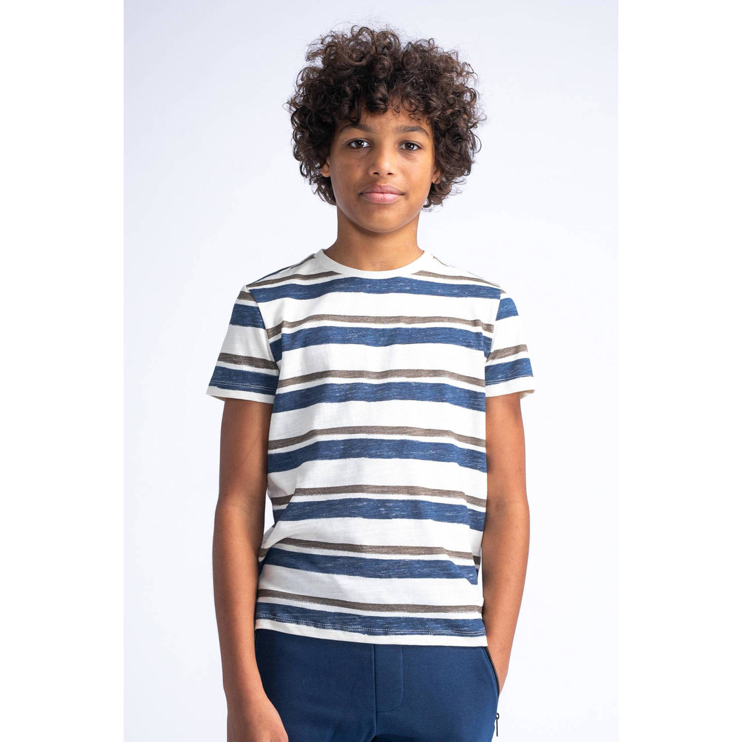 Petrol Industries gestreept T-shirt ecru blauw bruin