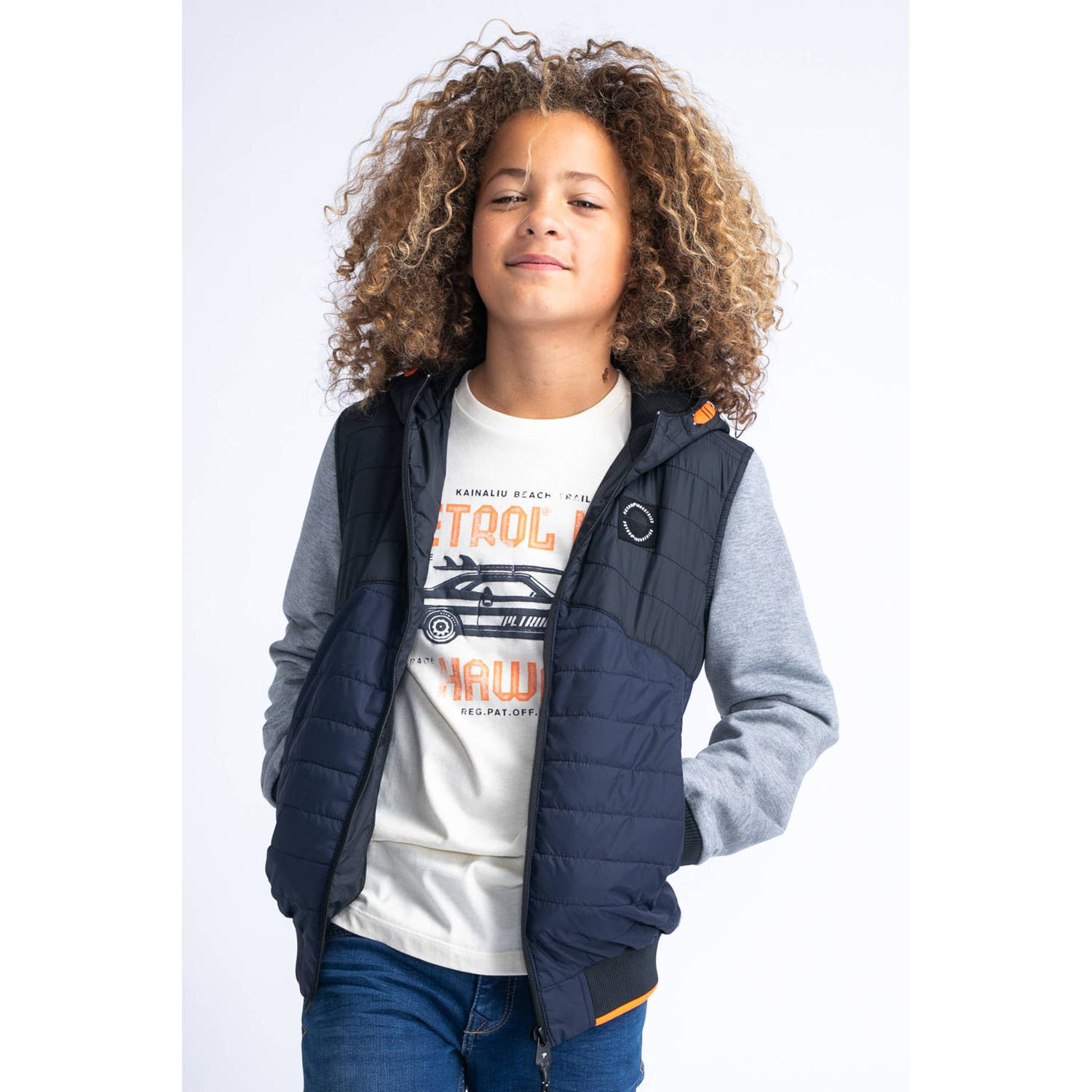 Petrol Industries gewatteerde zomerjas blauw Jongens Nylon Capuchon Meerkleurig 128