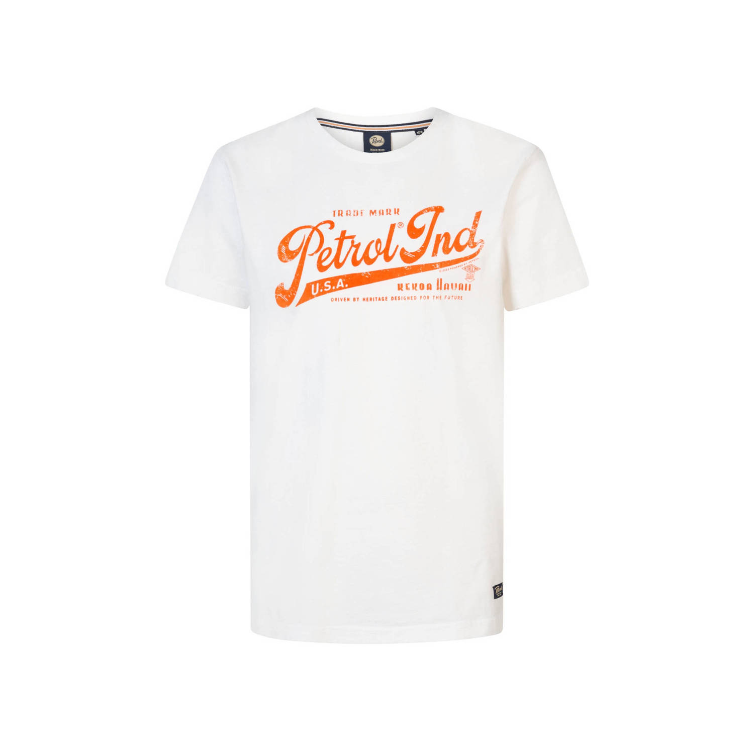 Petrol Industries T-shirt met logo wit oranje Jongens Katoen Ronde hals 116