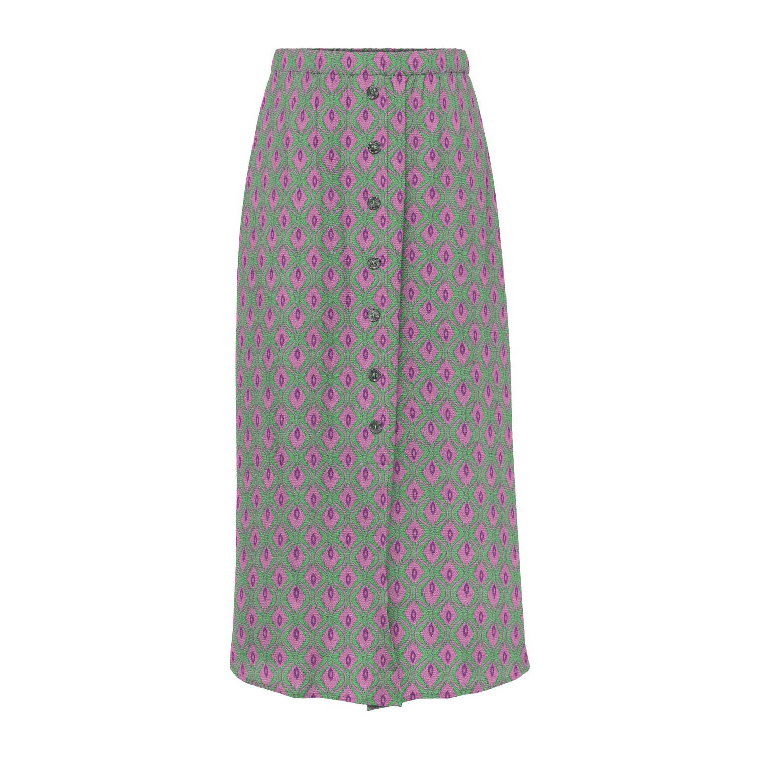 ONLY midi rok ONLNOVA met all over print groen roze