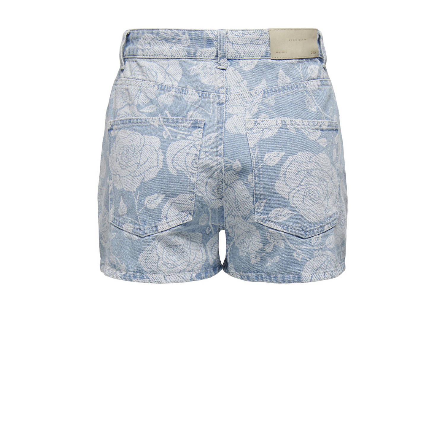 ONLY high waist regular fit short ONLJAGGER met all over print light blue denim wit