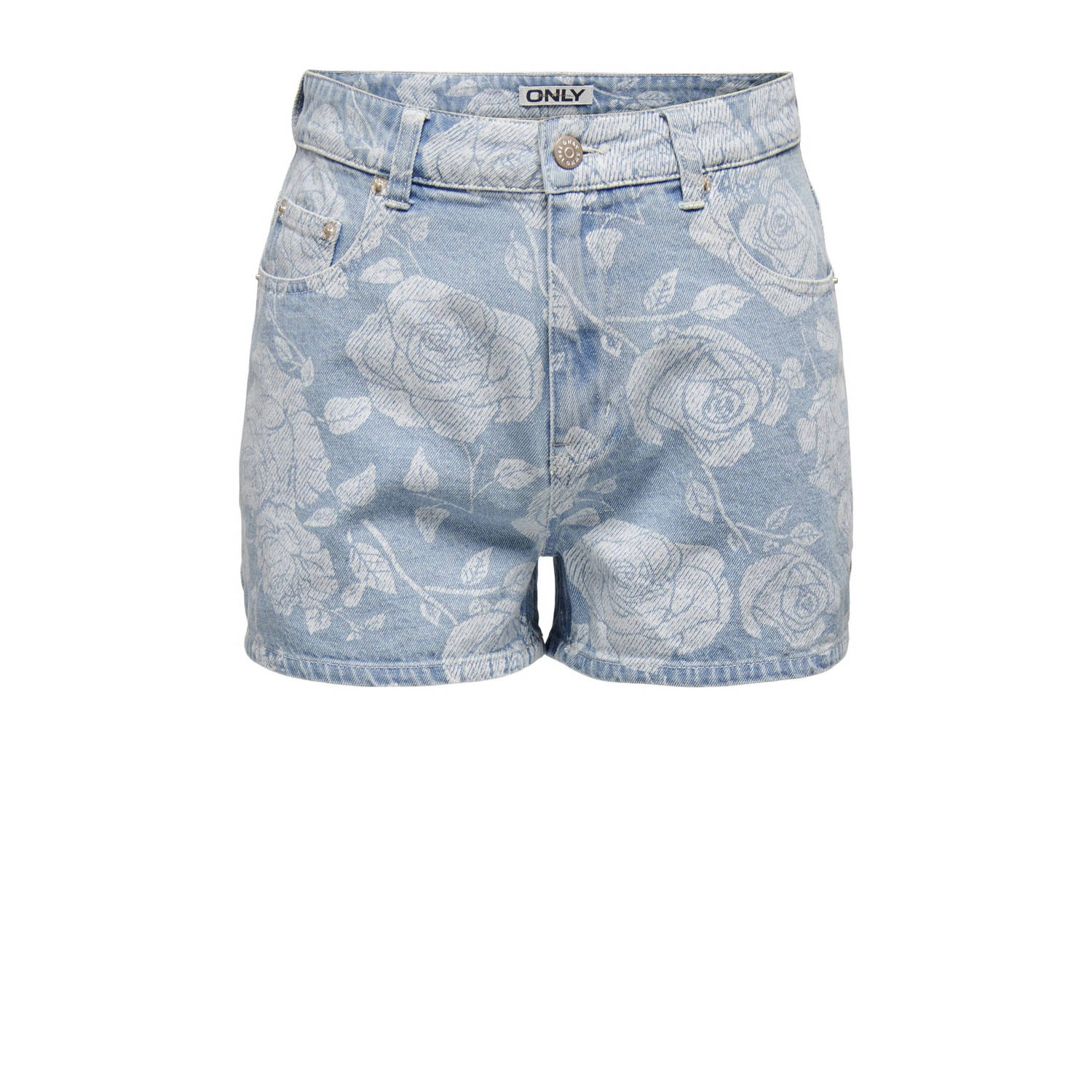 ONLY high waist regular fit short ONLJAGGER met all over print light blue denim wit