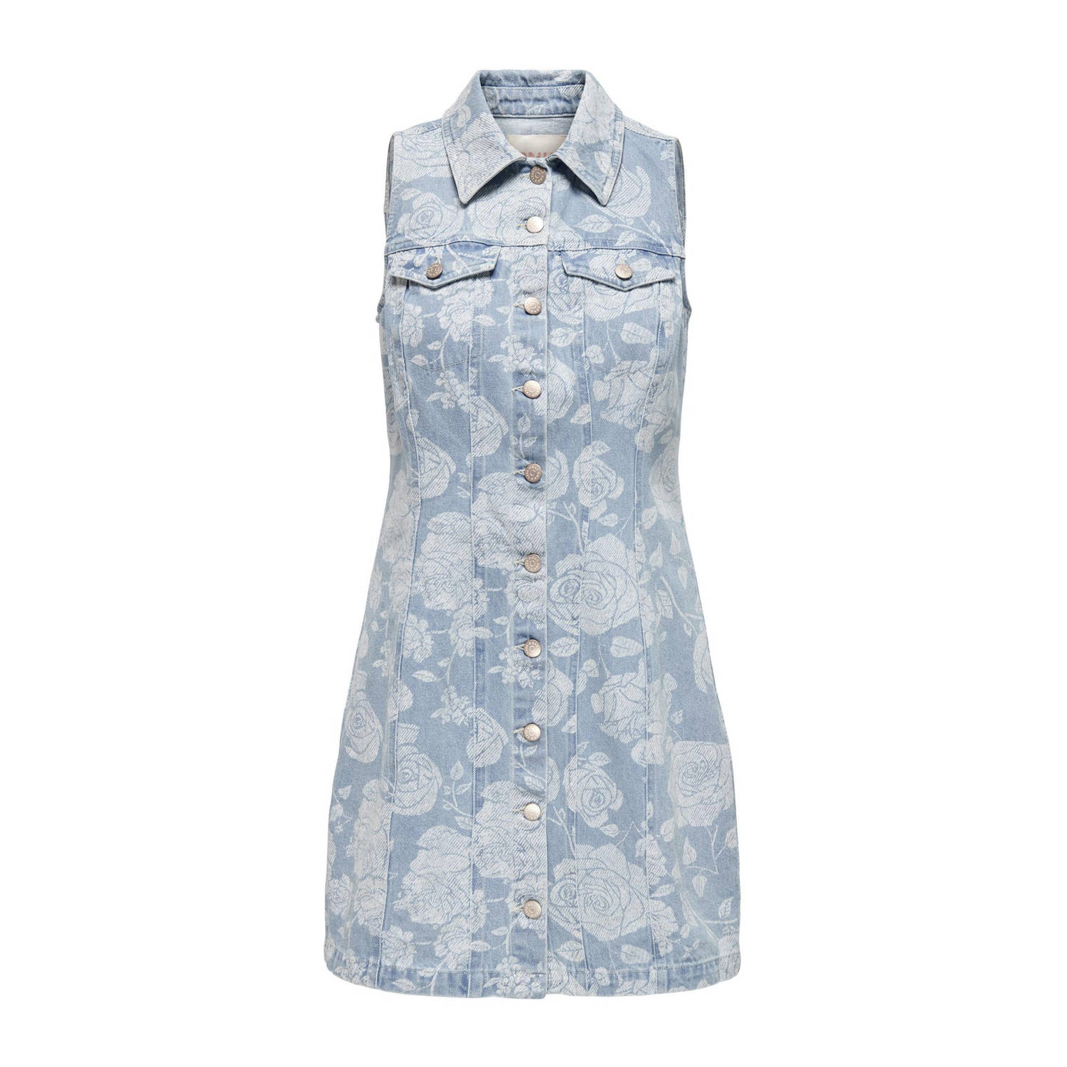 ONLY spijkerjurk ONLZINDY met all over print light blue denim