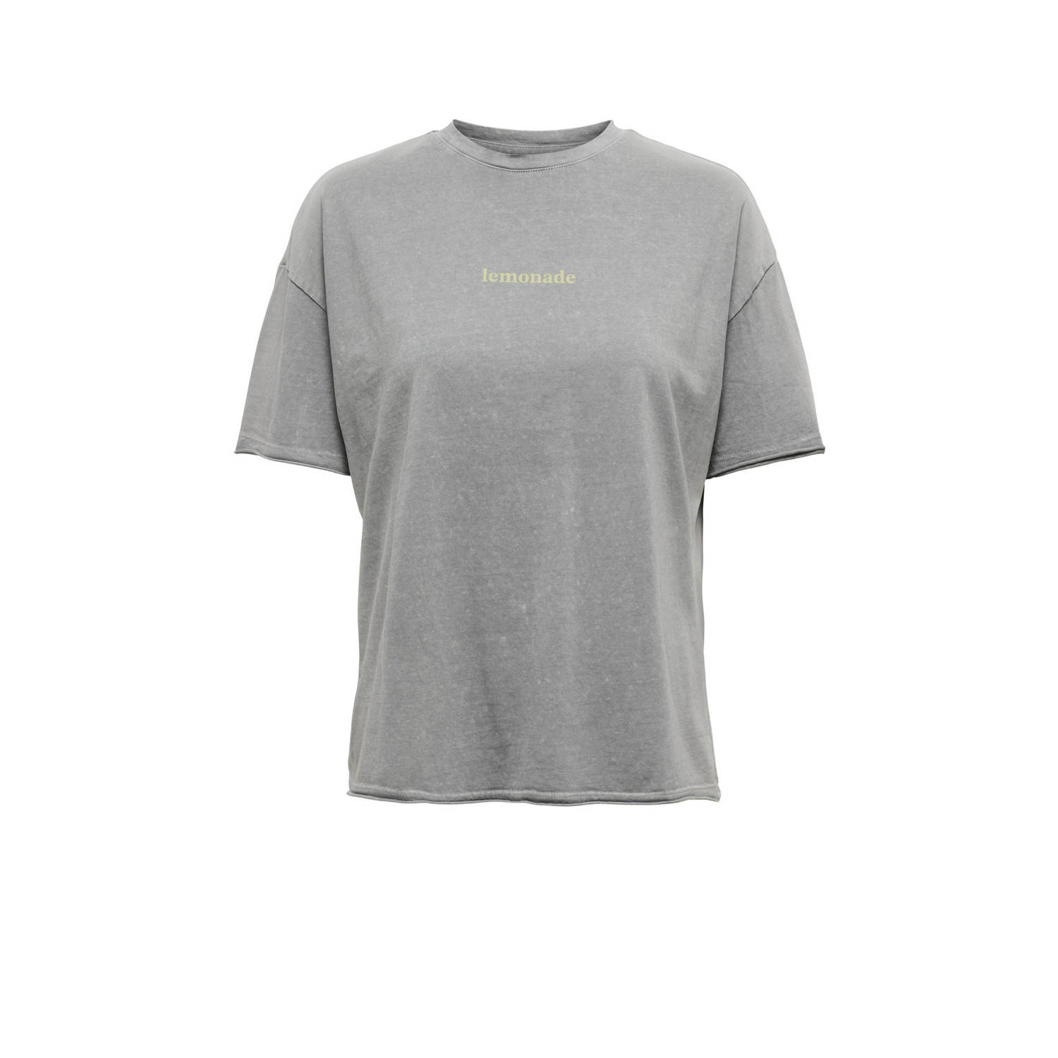 ONLY T-shirt ONLKINNA met printopdruk grijs geel