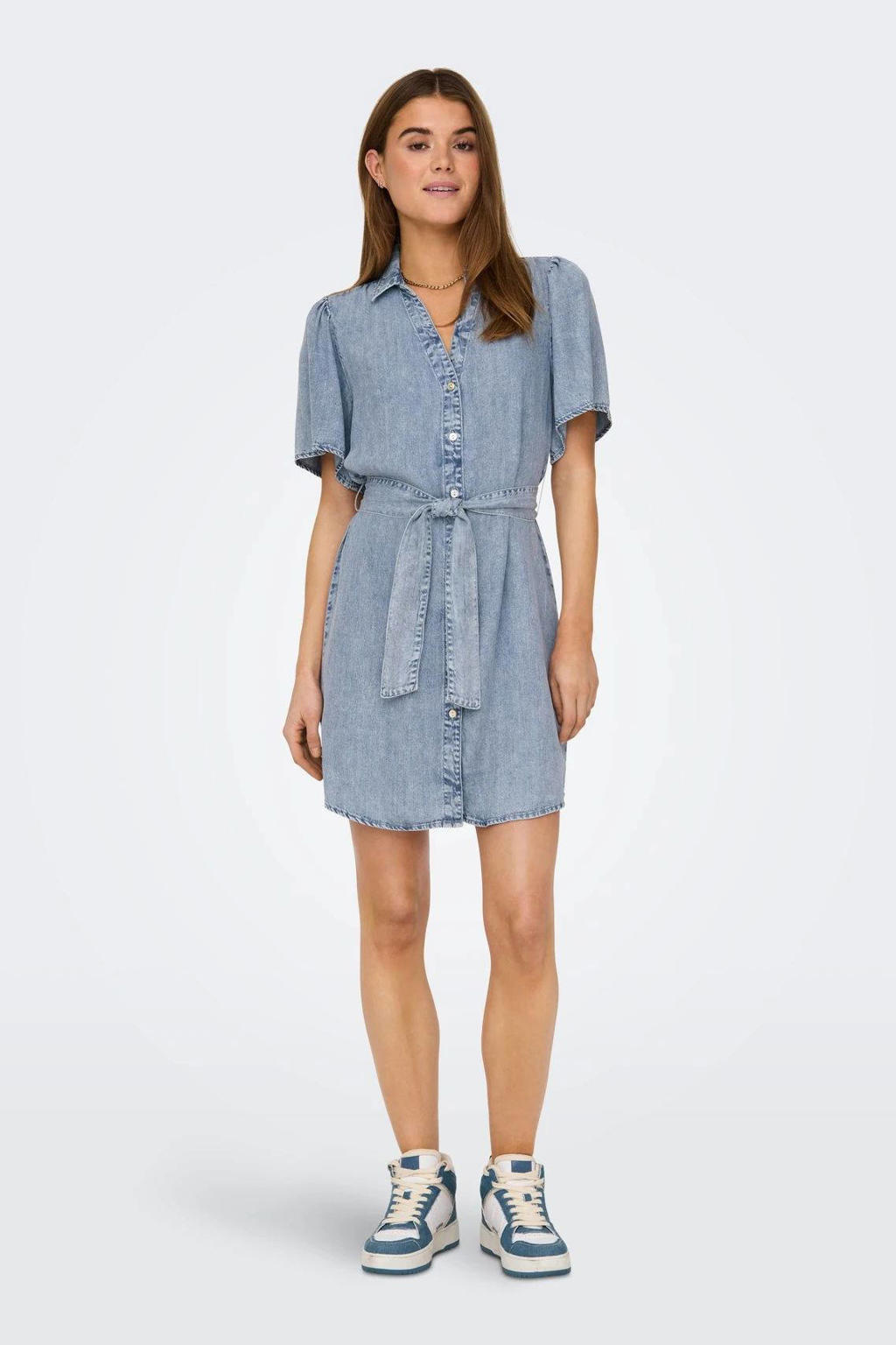ONLY spijker blousejurk light blue denim