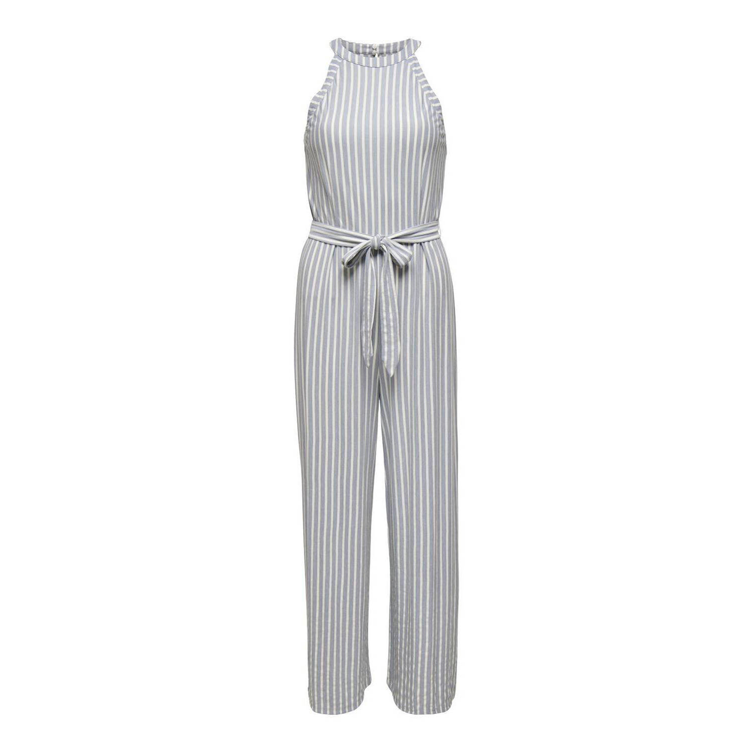 ONLY gestreepte jumpsuit ONLSHARON grijs wit