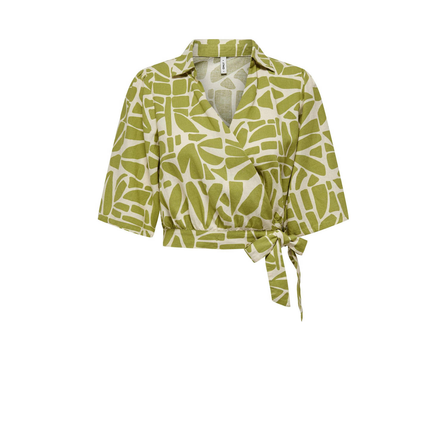 ONLY crop top ONLDAHLIA met all over print limegroen crème