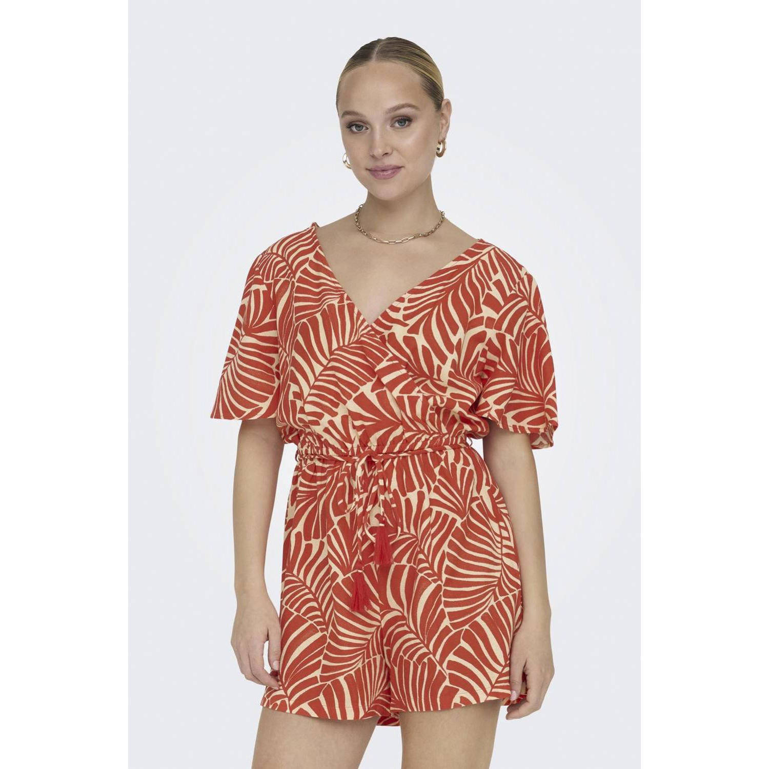 ONLY playsuit ONLCALLIE met all over print koraalrood geel
