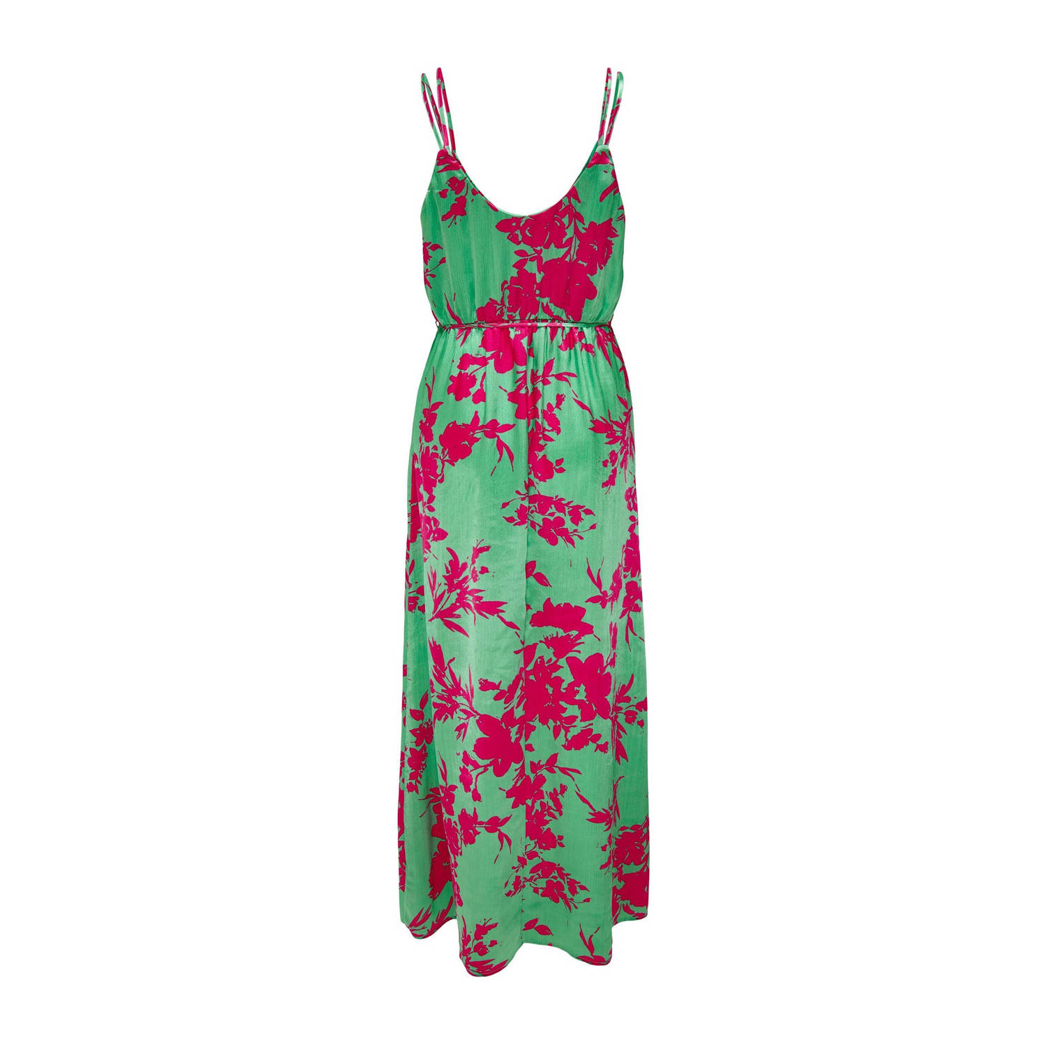 ONLY maxi jurk met all over print en ceintuur groen roze
