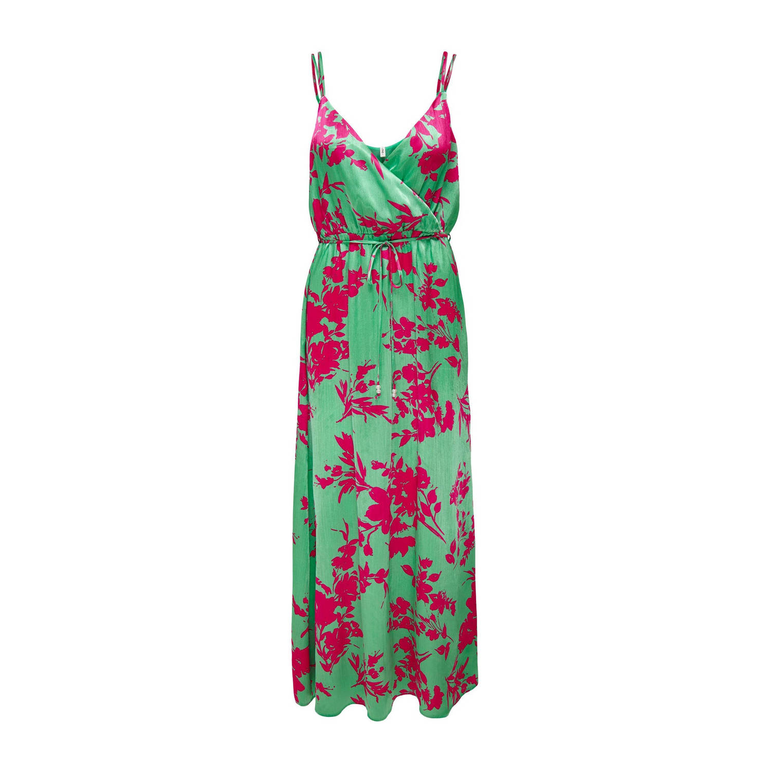 ONLY maxi jurk met all over print en ceintuur groen roze