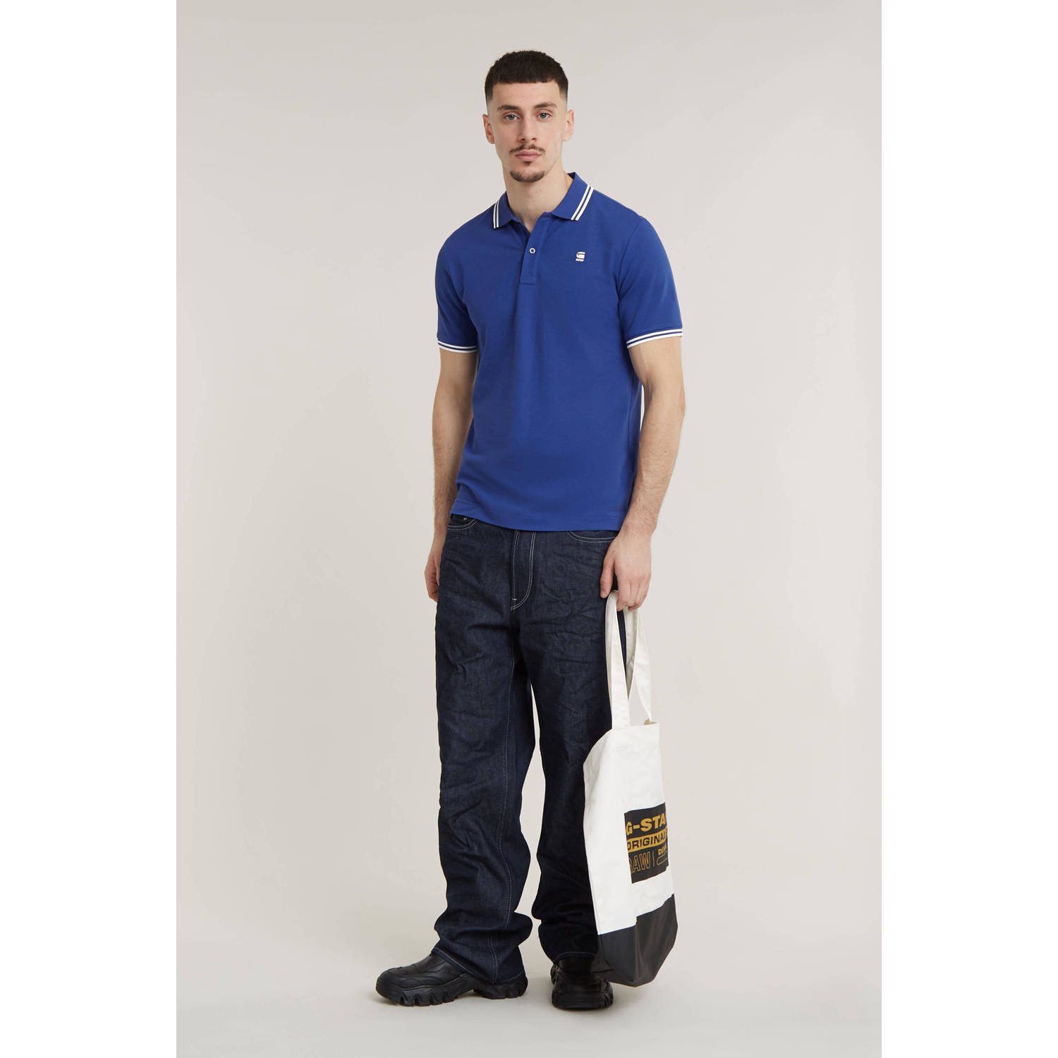 G-Star RAW Dunda Slim Stripe Polo Midden blauw Heren