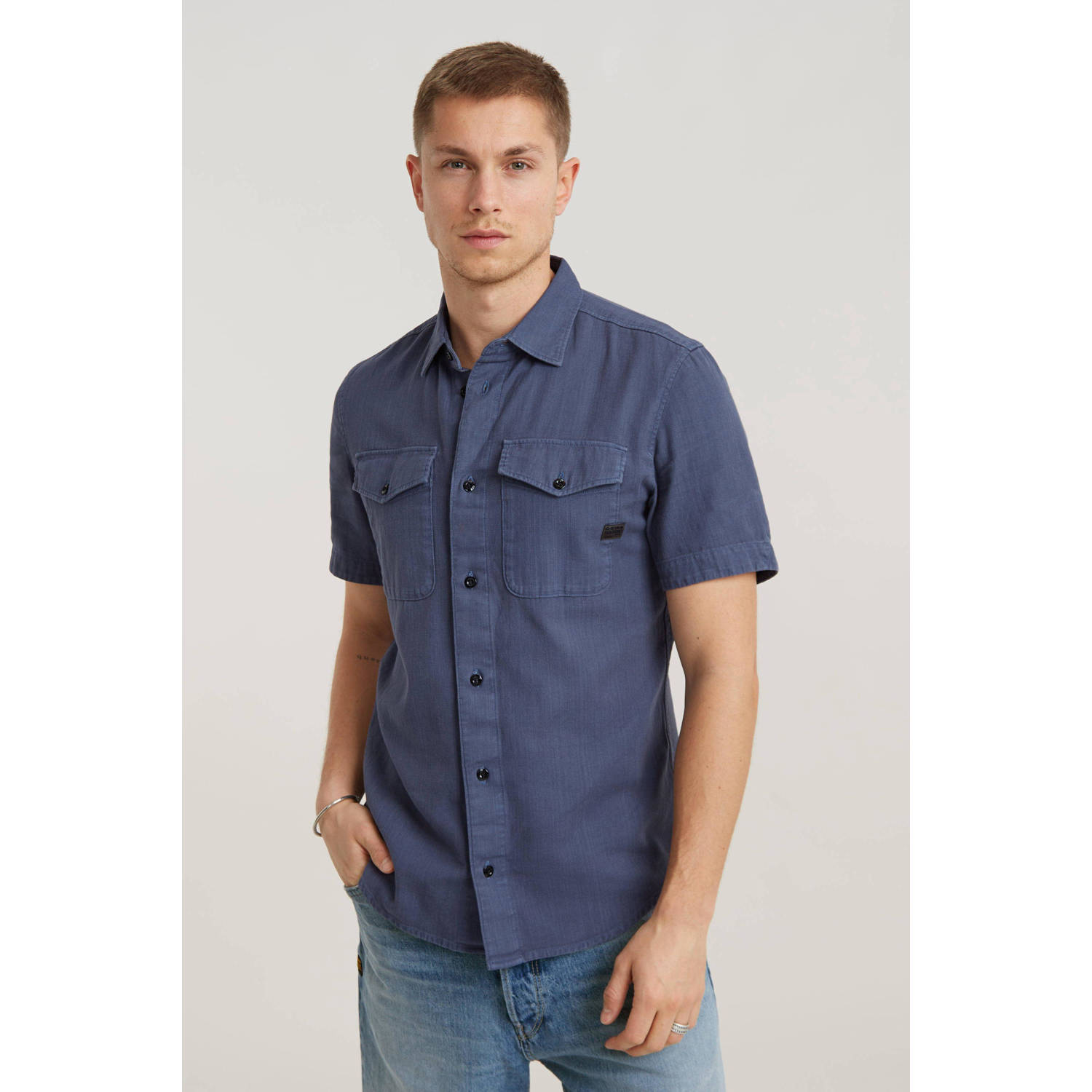 G-STAR slim fit denim overhemd Marine blauw
