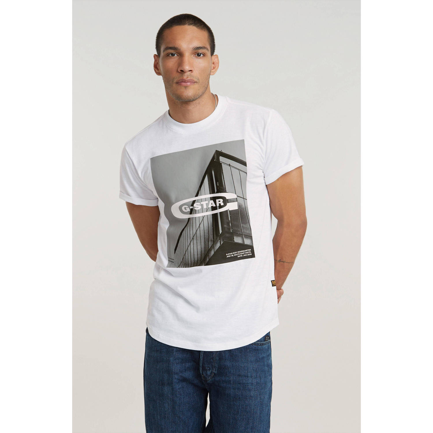 G-Star RAW T-shirt logo lash met printopdruk wit