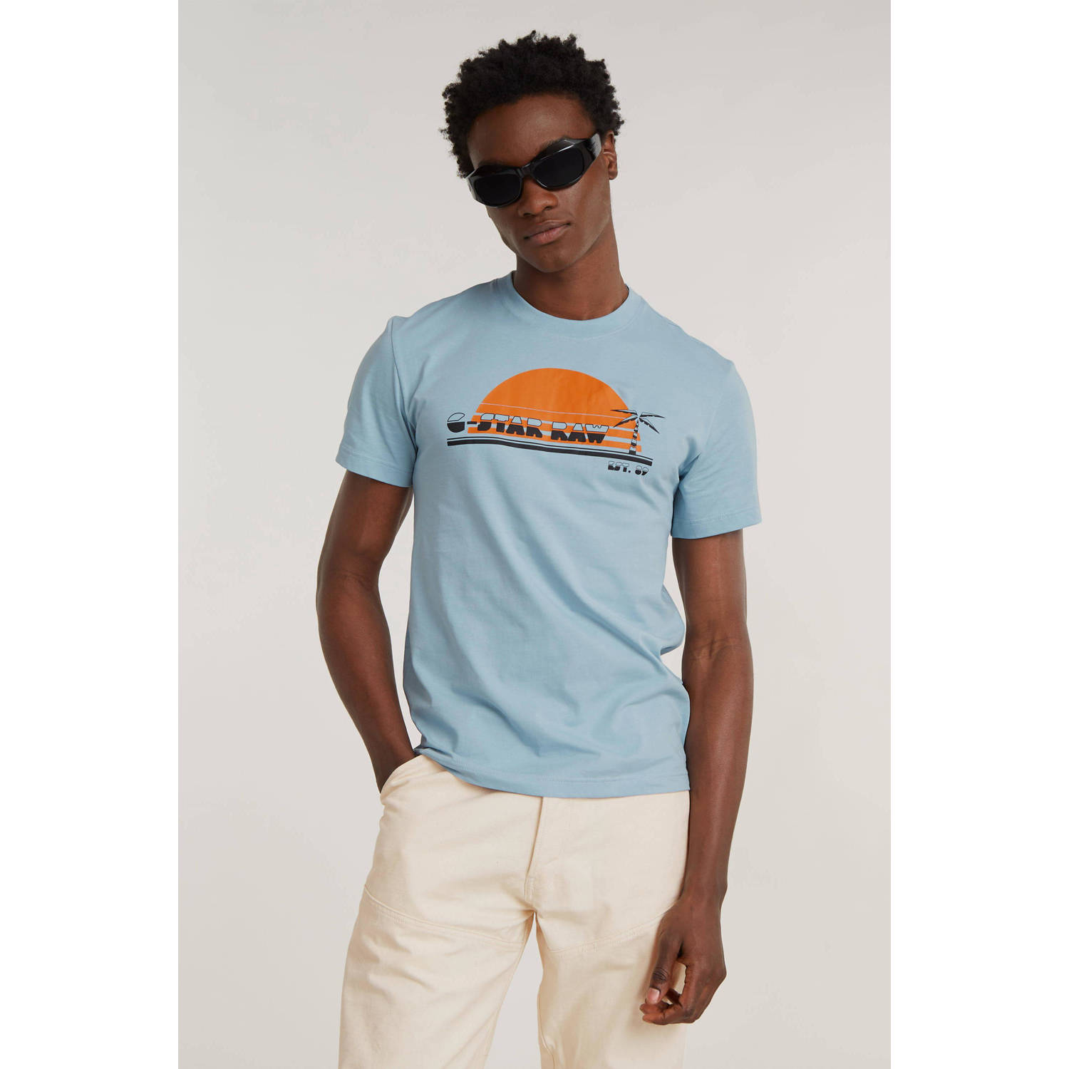 G-Star RAW Sunrise Slim T-Shirt Lichtblauw Heren