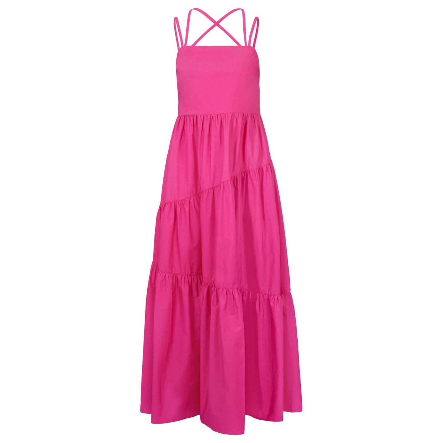 Hugo Boss Kruisband Katoenen Maxi Jurk in Fuchsia Pink Dames