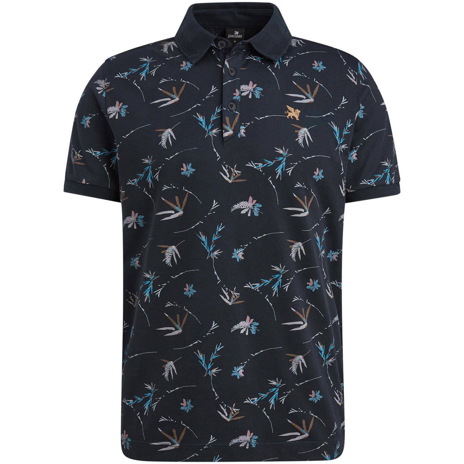 Vanguard regular fit polo met all over print donkerblauw