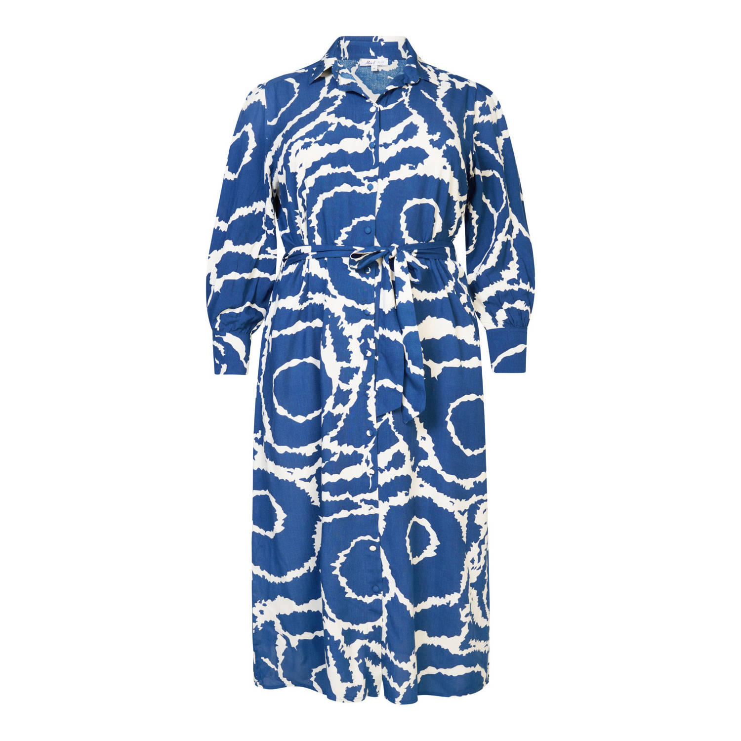 Miss Etam Plus blousejurk met all over print en ceintuur blauw