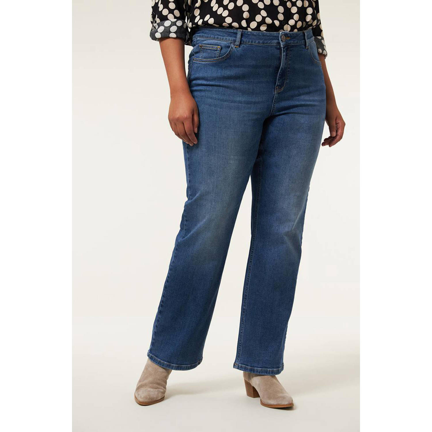 Miss Etam Plus straight leg jeans dark blue denim