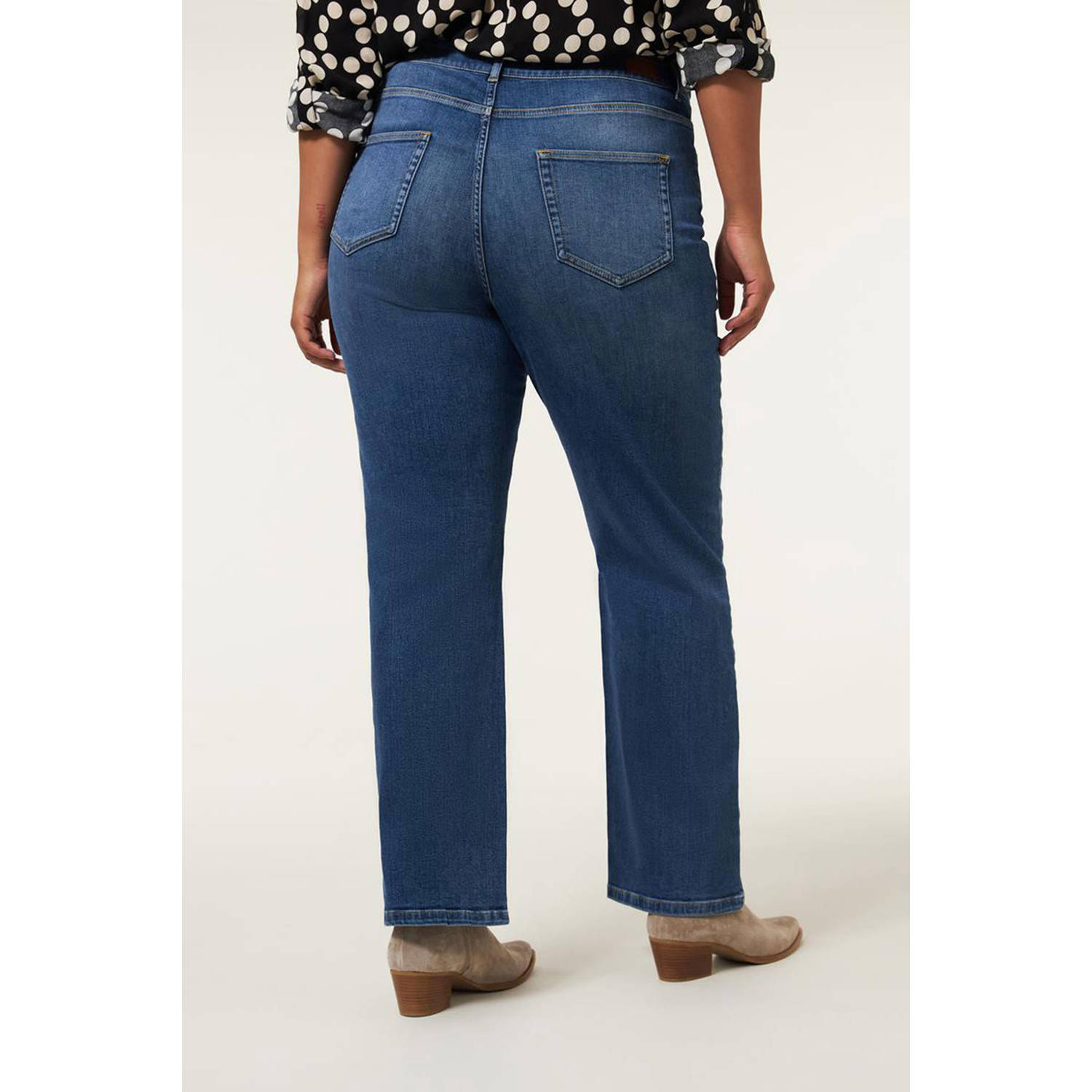 Miss Etam Plus straight leg jeans dark blue denim