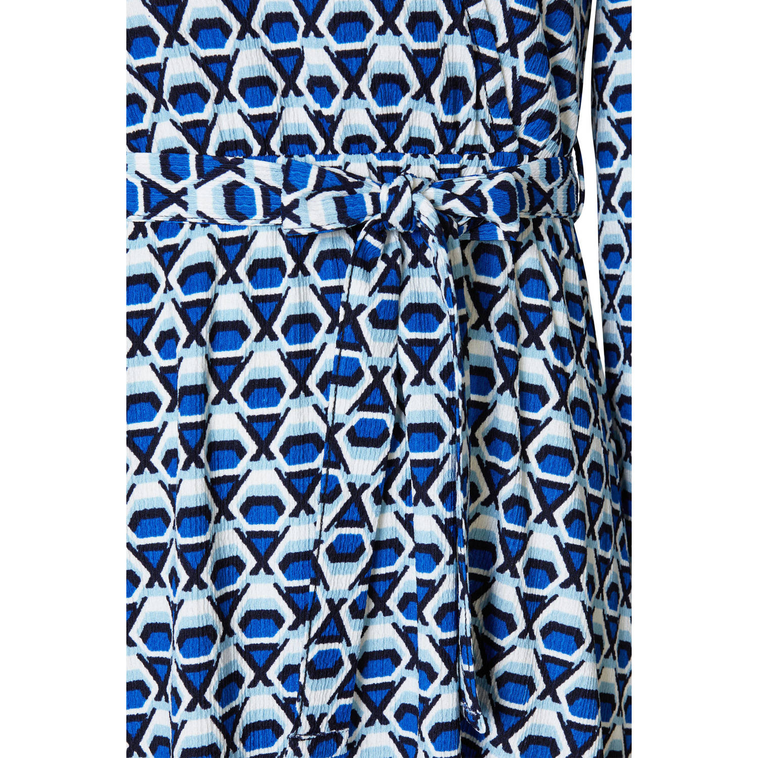 Miss Etam Plus A-lijn jurk met all over print en ceintuur blauw