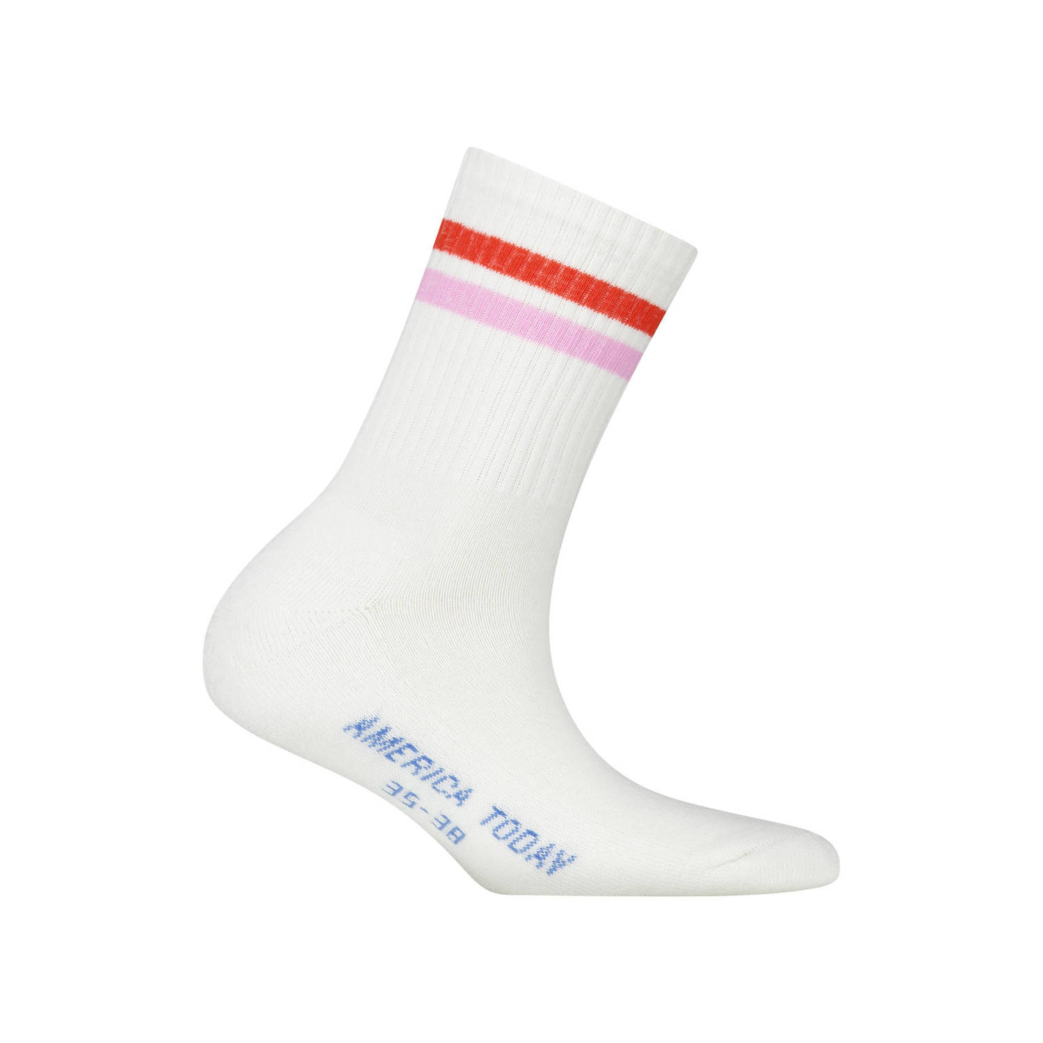 America Today sokken met rood en roze streep Wit Biologisch katoen 31 34