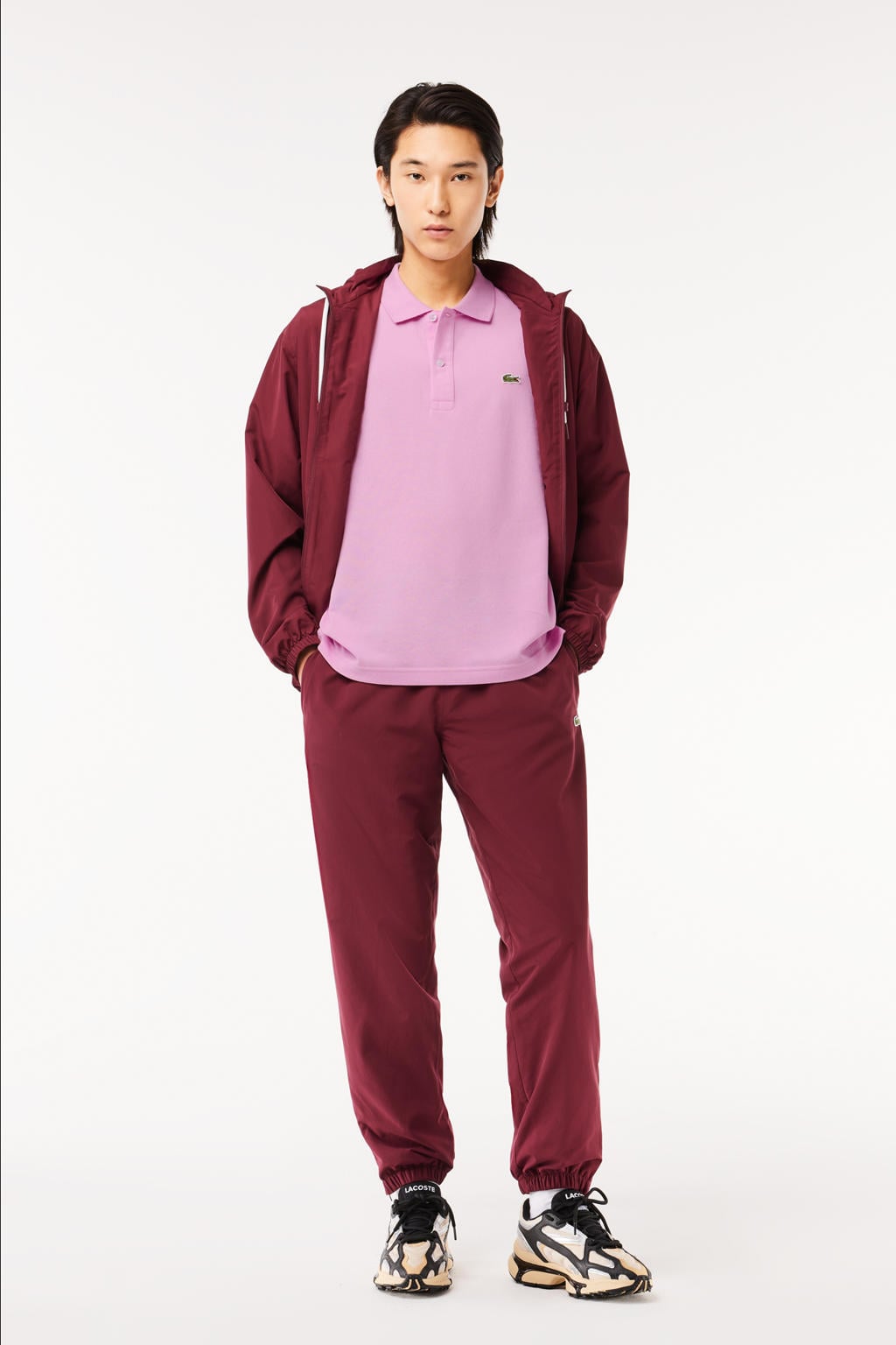 Roze heren Lacoste polo van katoen met logo dessin, korte mouwen, klassieke kraag en knoopsluiting