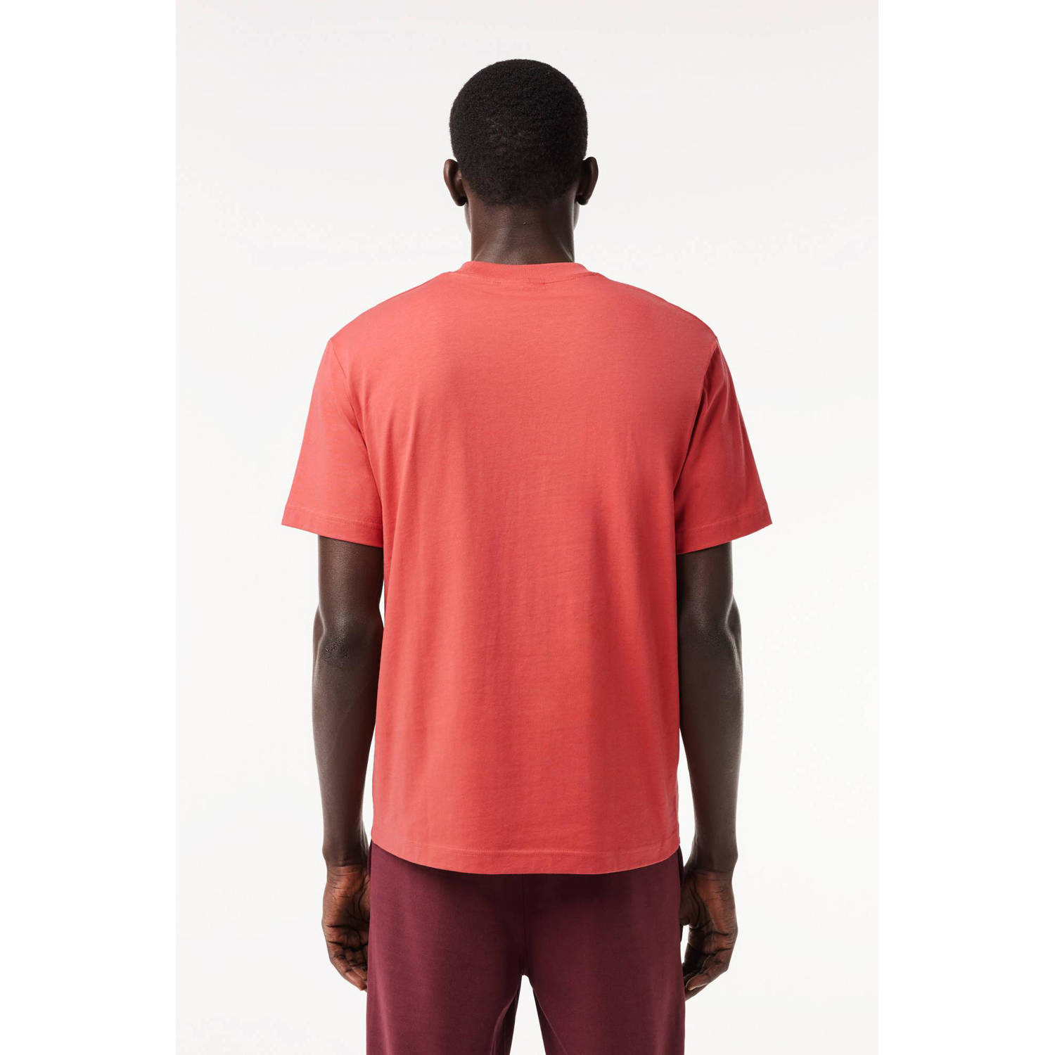 Lacoste T-shirt met logo koraalrood