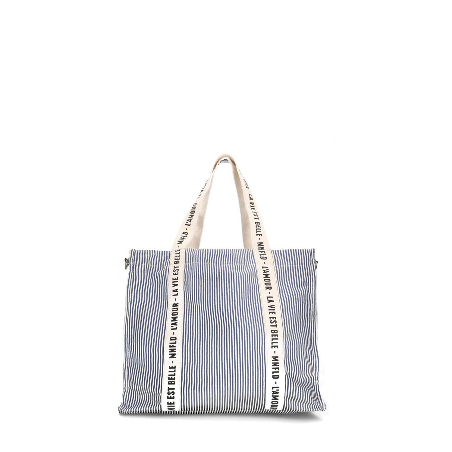 Manfield gestreepte shopper beige blauw