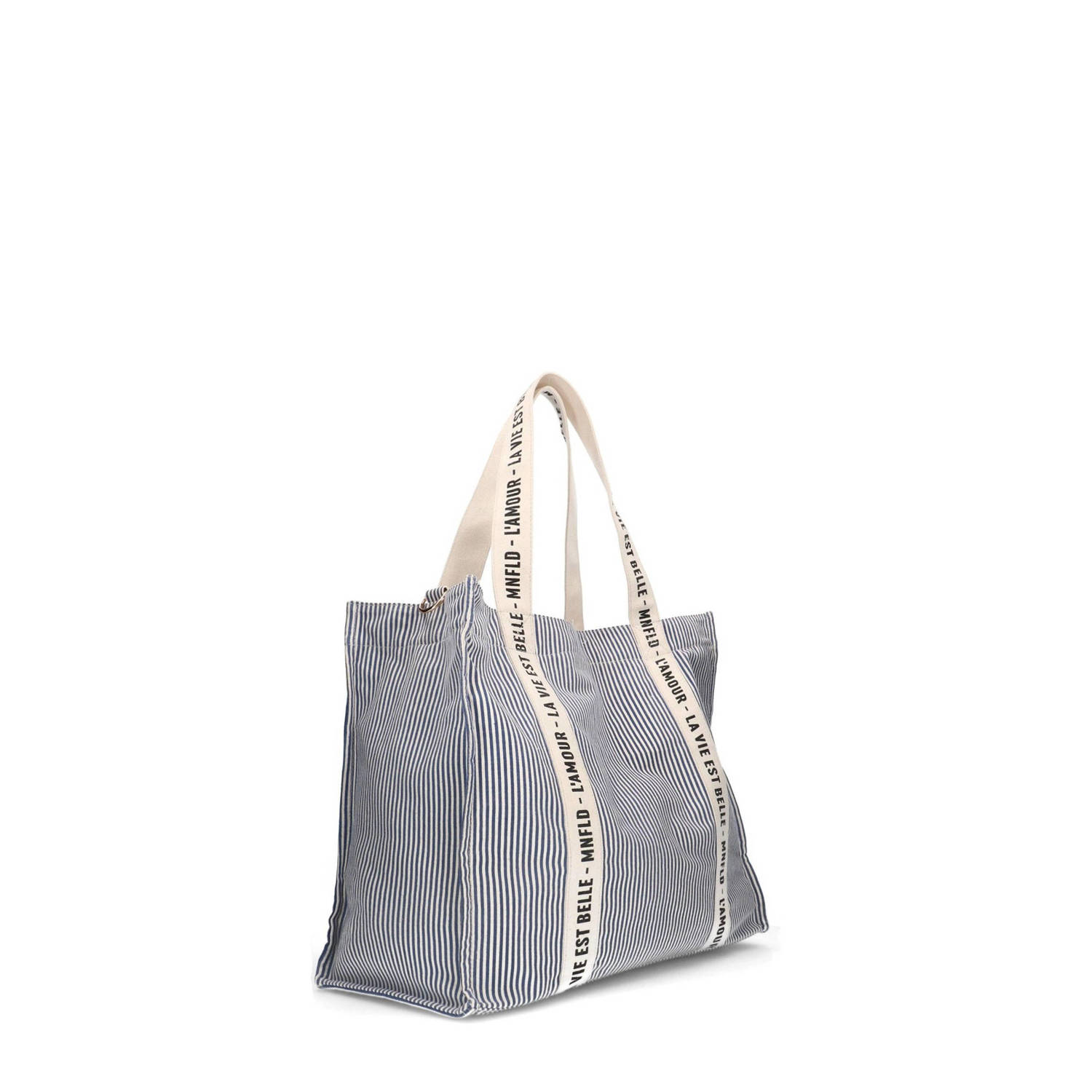 Manfield gestreepte shopper beige blauw