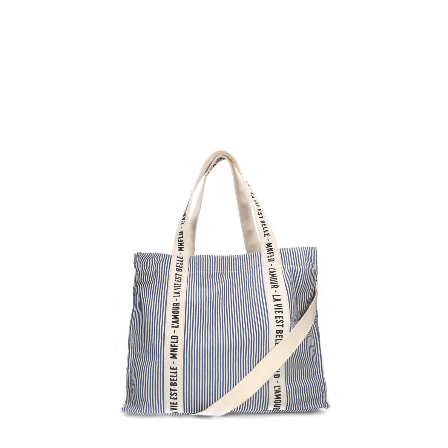 Manfield gestreepte shopper beige blauw