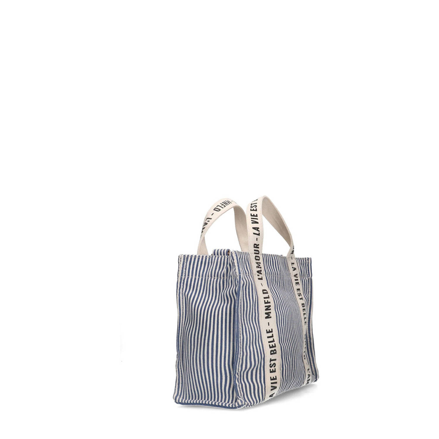 Manfield gestreepte mini shopper beige blauw