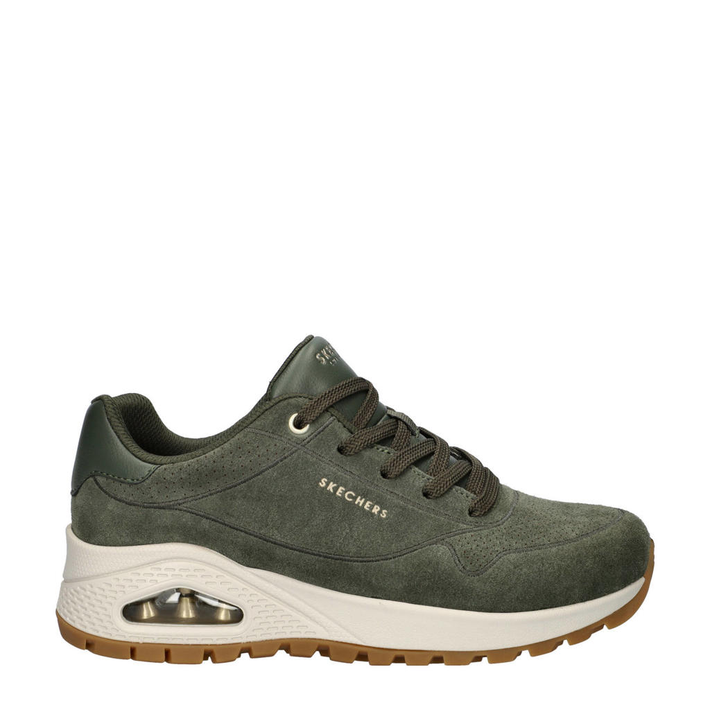 Donkergroene dames Skechers Uno Rugged suède sneakers met veters