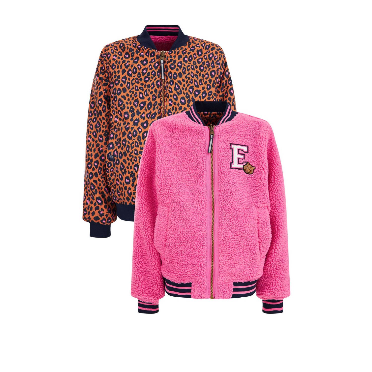 WE Fashion reversible bomberjack met teddy roze brique Jas Panterprint 110 116