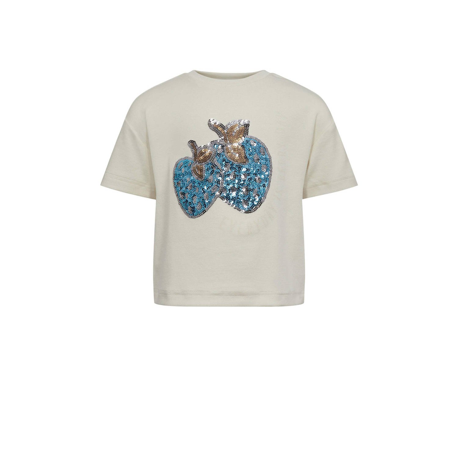 Sofie Schnoor T-shirt met printopdruk ecru blauw Meisjes Katoen Ronde hals 104