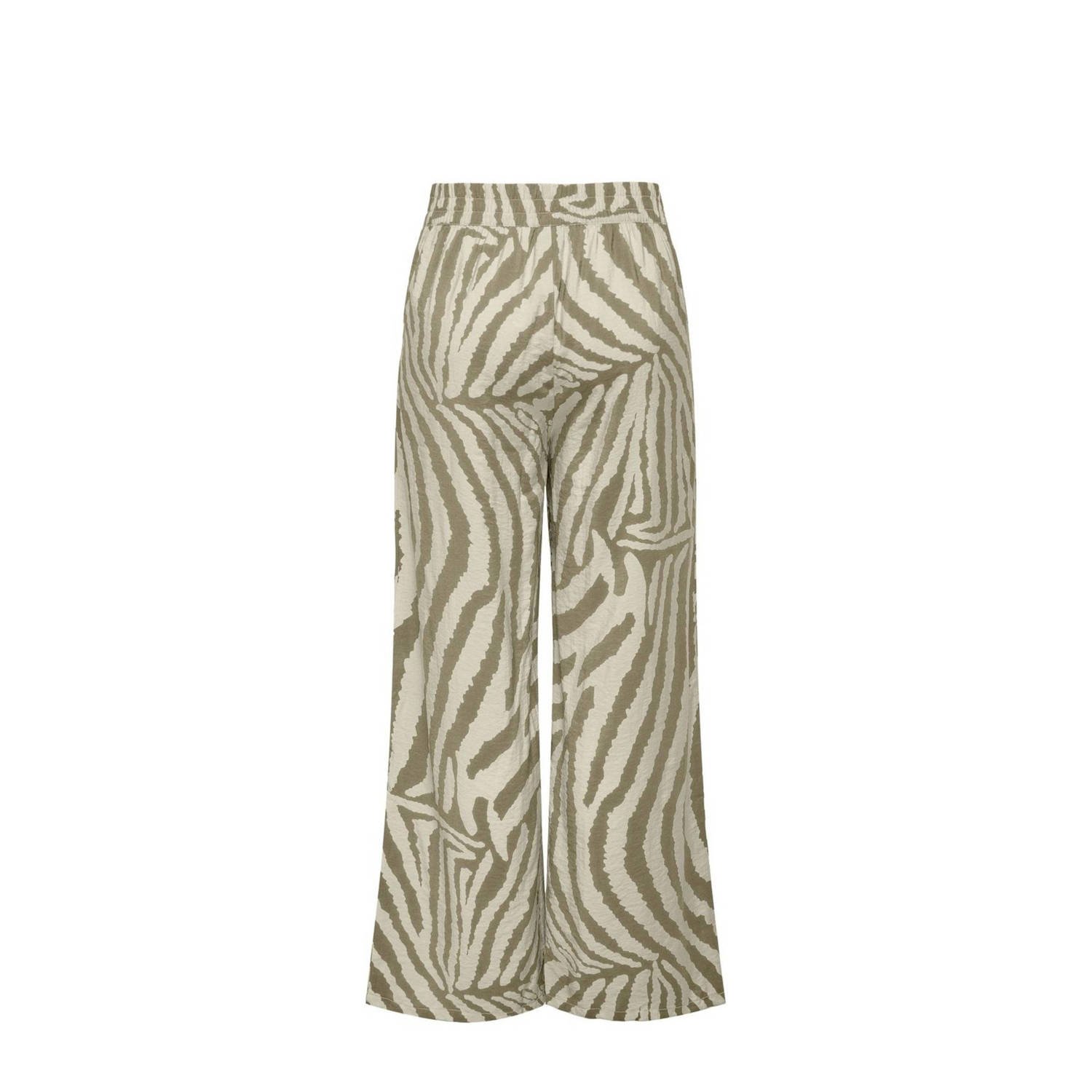 JDY wide leg broek CAMILLE met dierenprint crème beige