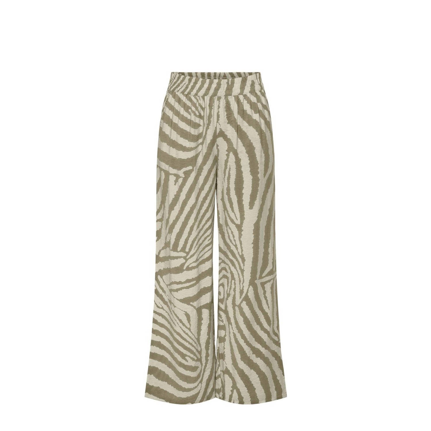 JDY wide leg broek CAMILLE met dierenprint crème beige
