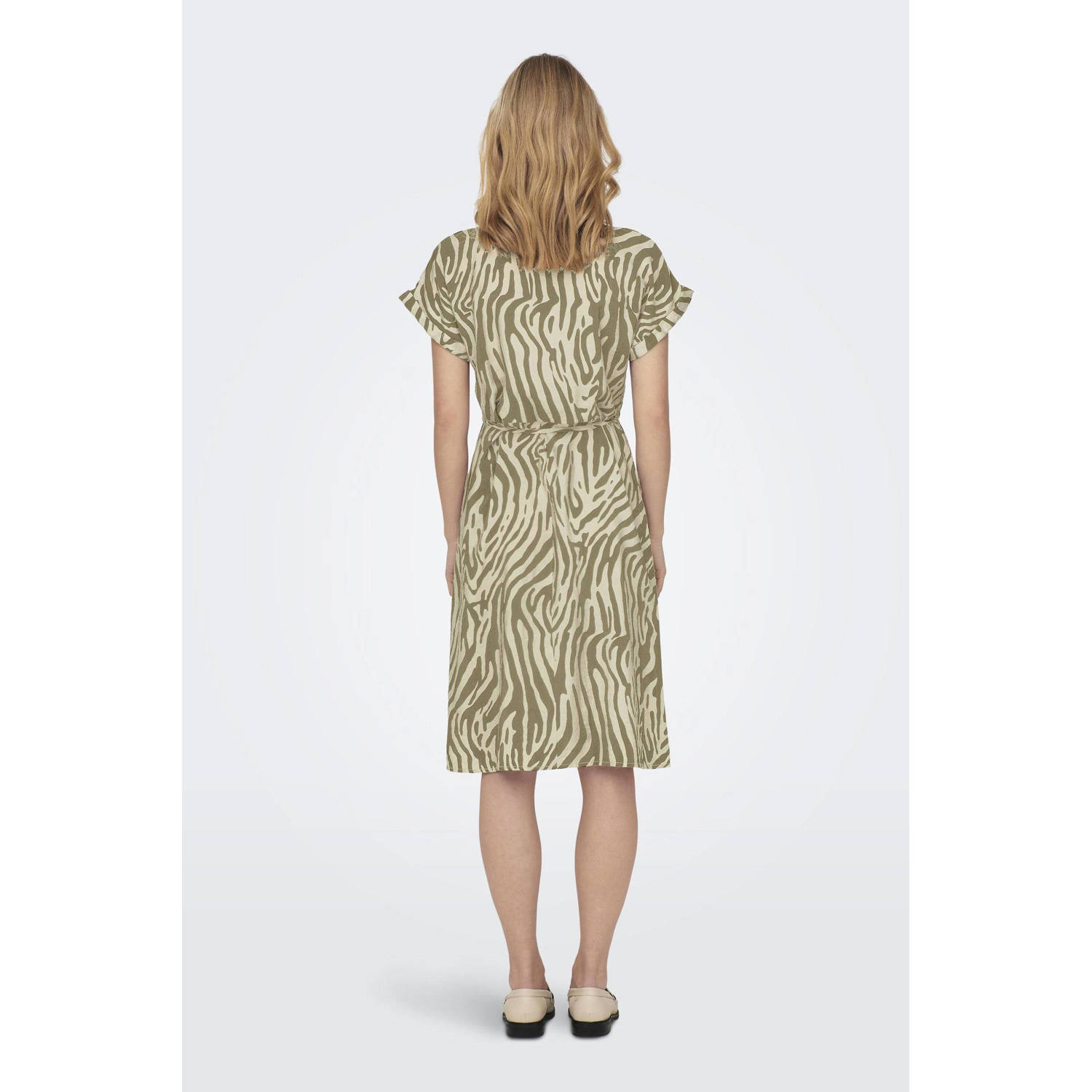 JDY blousejurk CAMILLE met zebraprint en ceintuur taupe wit