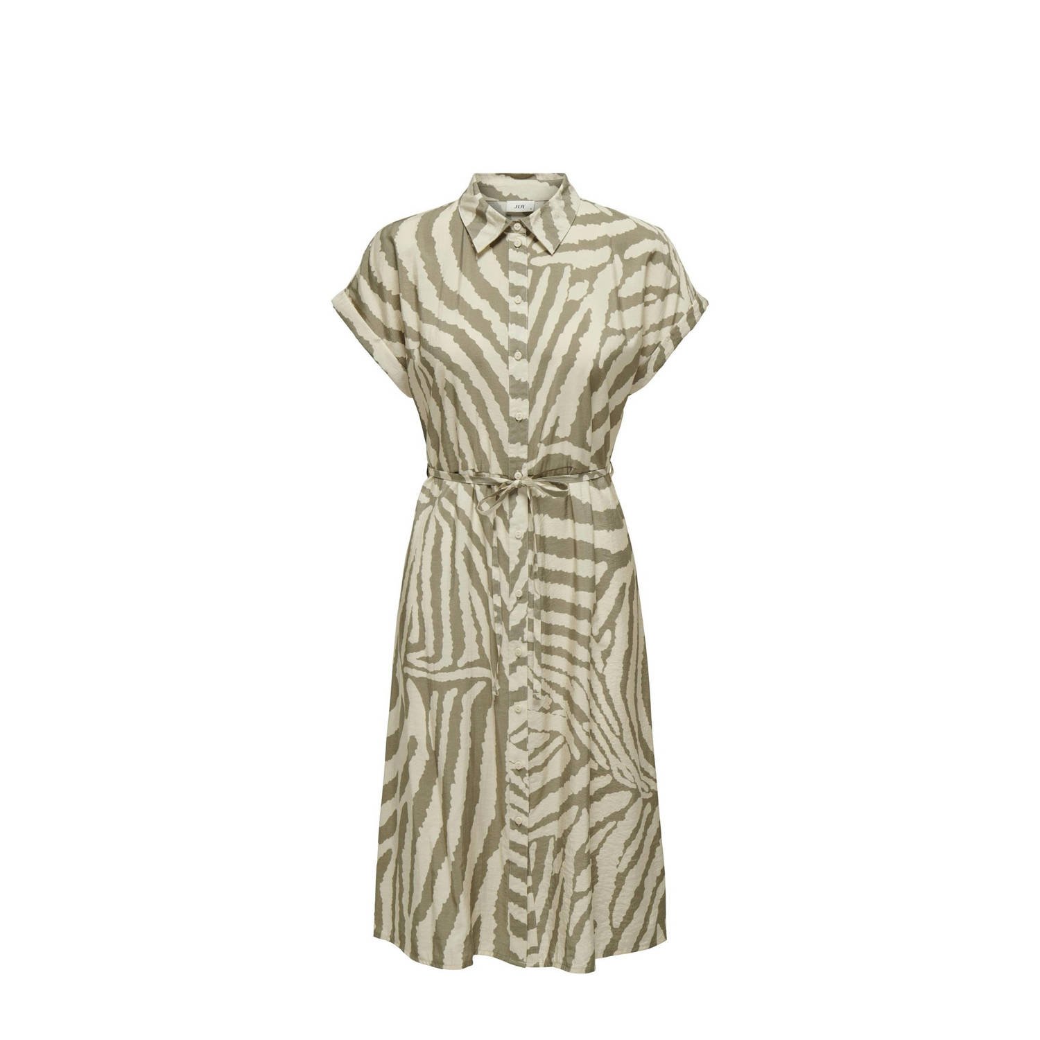 JDY blousejurk CAMILLE met zebraprint en ceintuur taupe wit